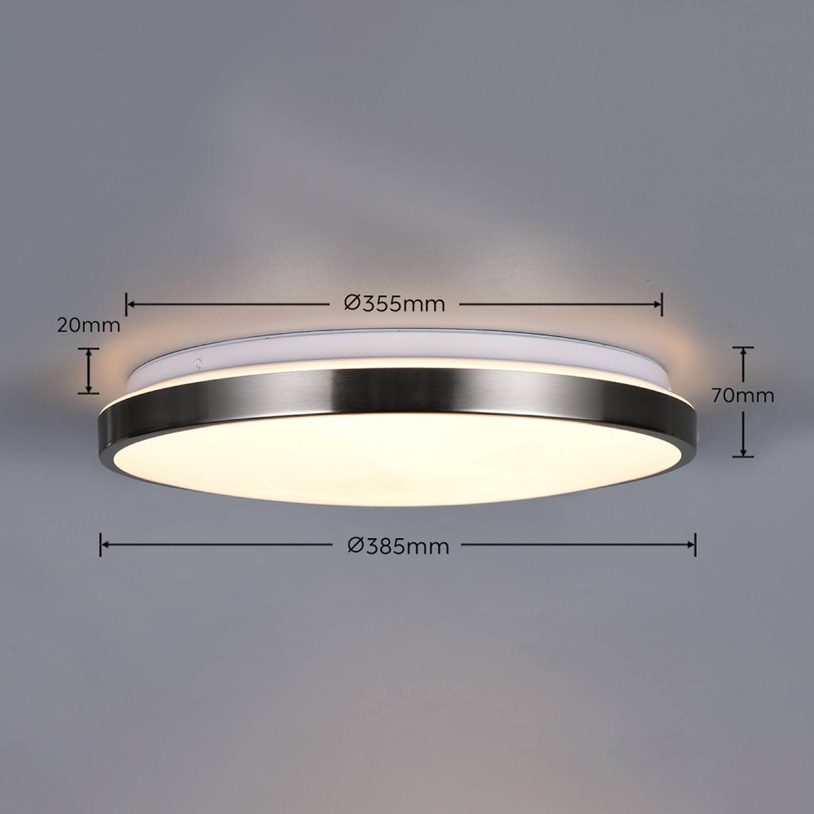 LED-taklampe Fena, matt nikkel, Ø 38 cm, metall, IP44