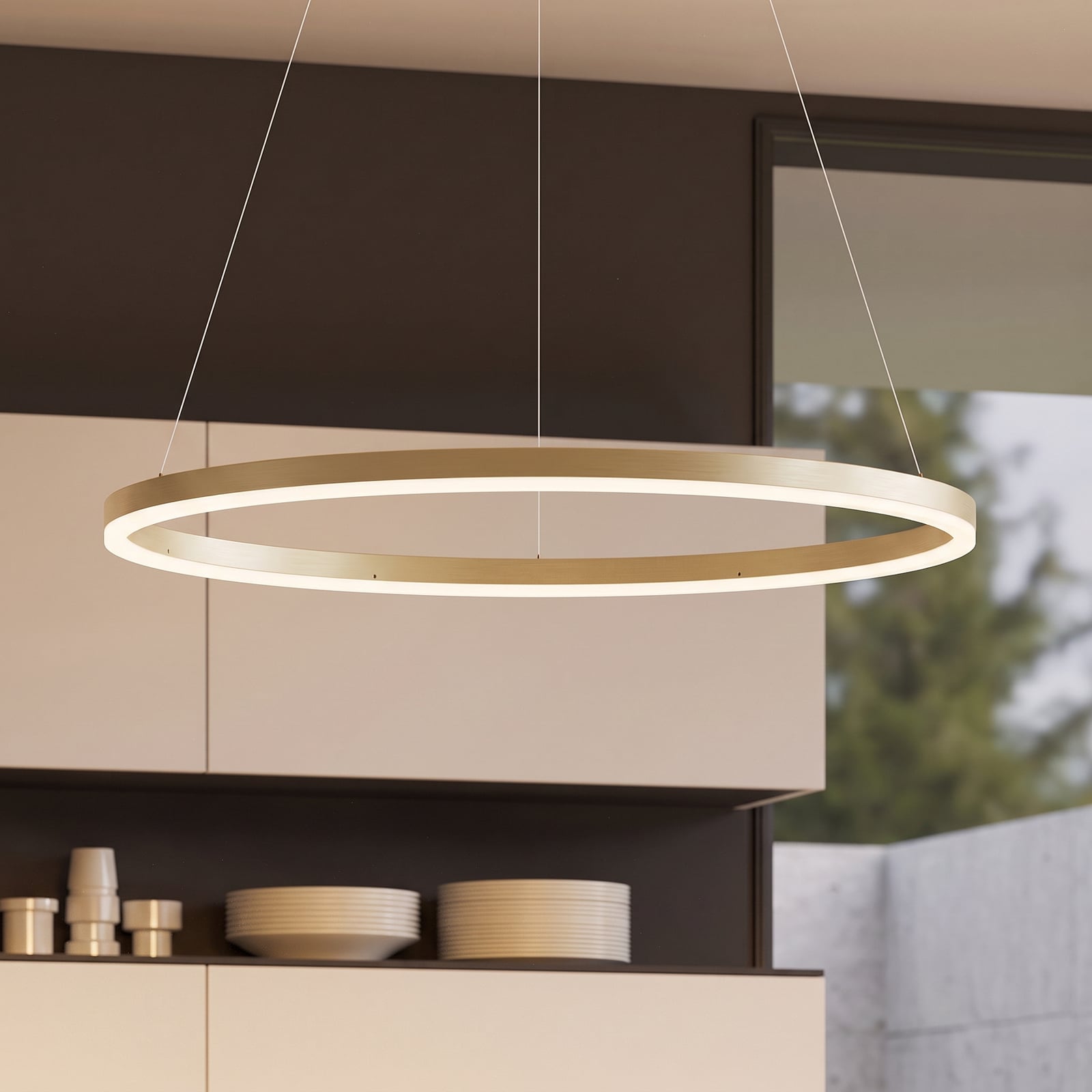 Arcchio Albiona LED viseća svjetiljka, bež, 1 prsten, Ø 80 cm