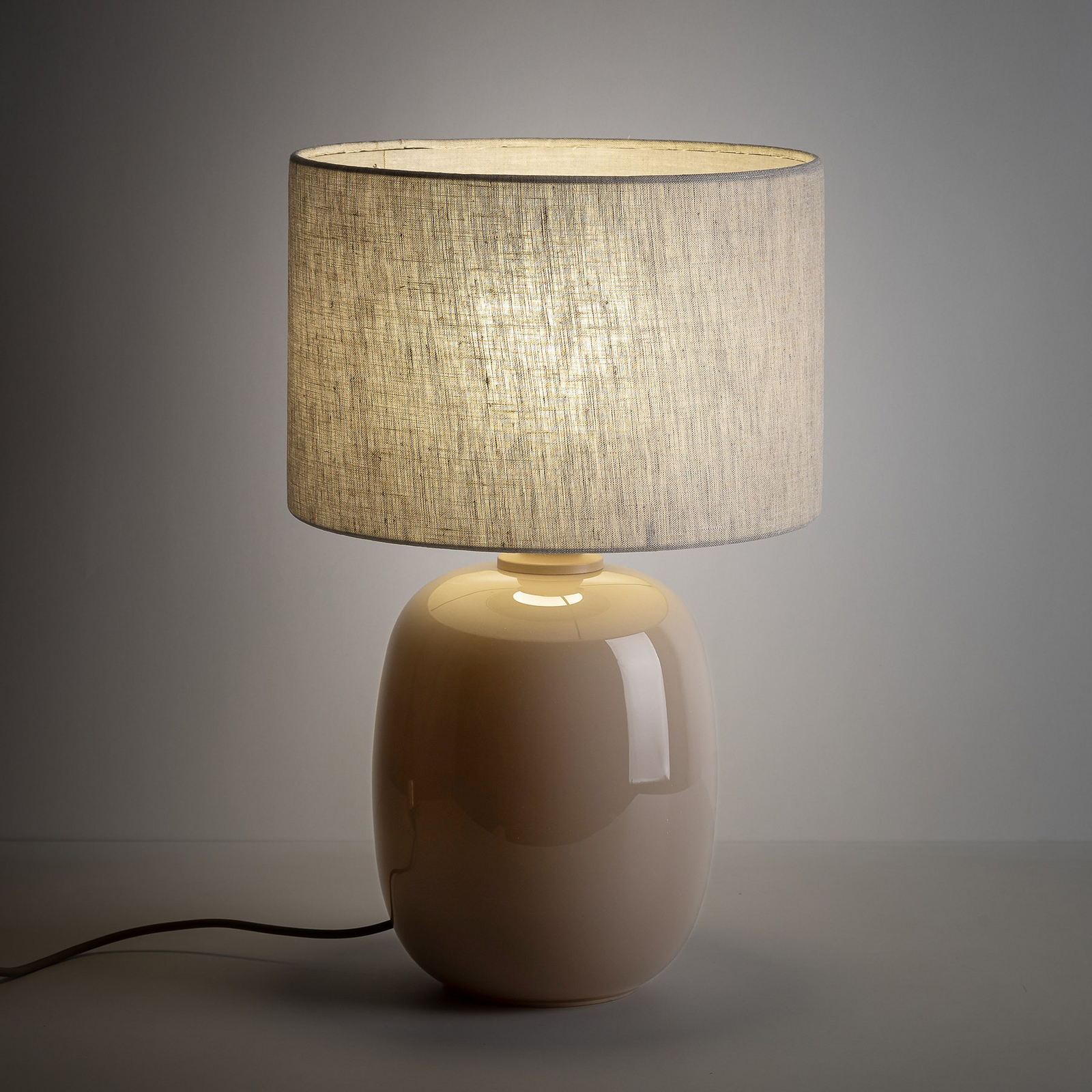 Tafellamp Melody, zandkleurig, textiel, hoogte 48 cm, E27 Tafellamp Melody, zandkleurig, textiel, hoogte 48 cm, E27