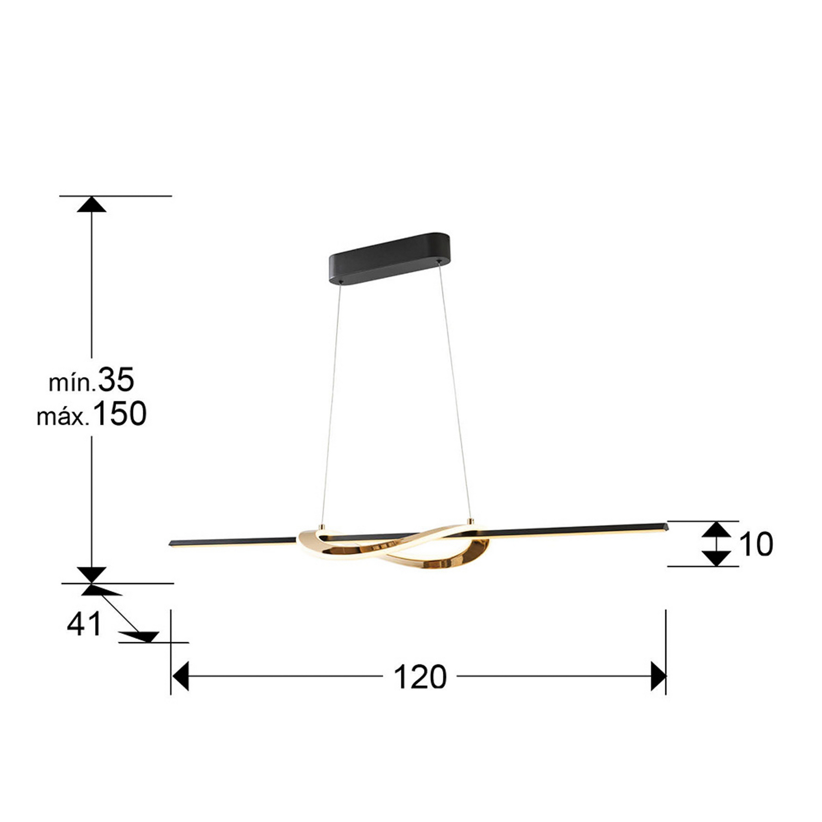 LED hanglamp Enora, zwart/goudkleurig, lengte 120 cm, CCT