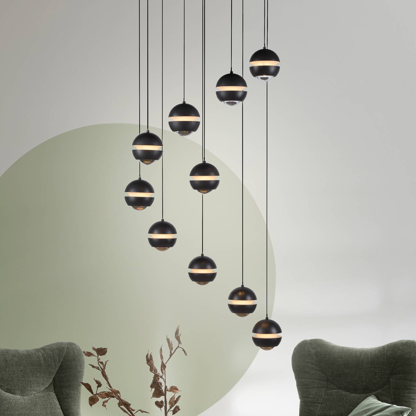 SCHÖNER WOHNEN LED-Hängelampe Lini schwarz 10-fl. rund 3000K günstig online kaufen