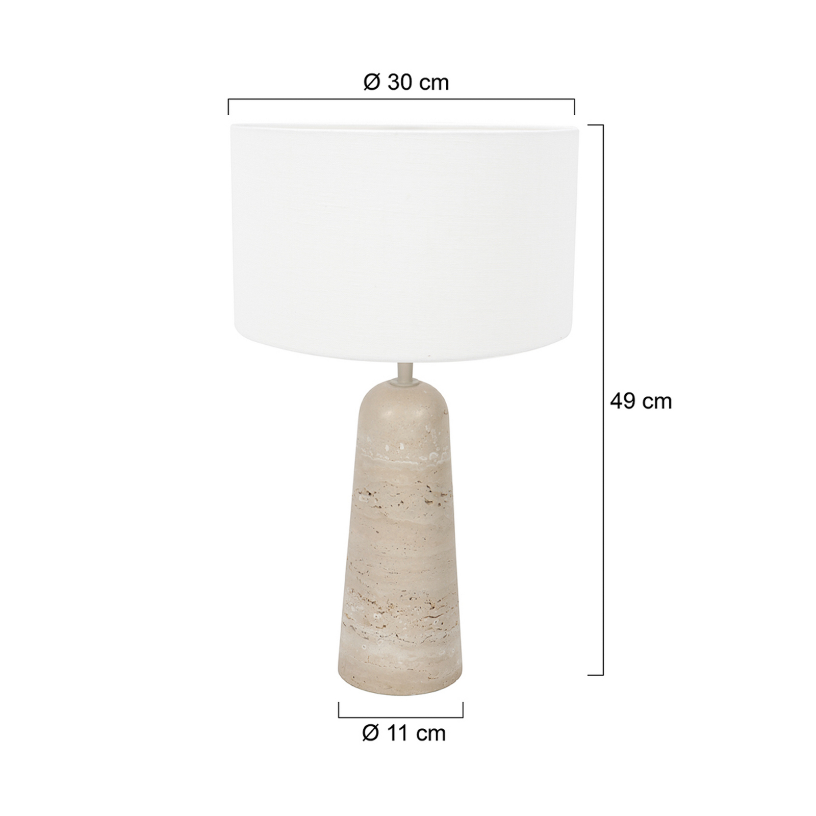 Galda lampa „Travino“, augstums 49 cm, travertīns, lins, E27