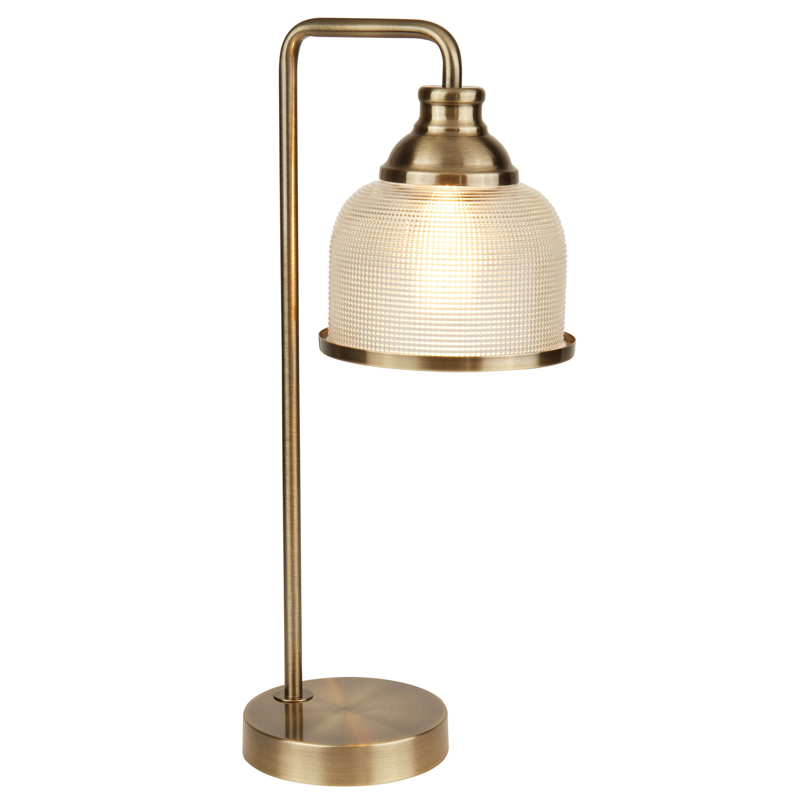 Searchlight Bistro II holophane glass table lamp antique brass, for Living / Dining Room, metal, holophane glass, E27, 40 W, energy efficiency: A++, W: 15 cm, H: 45 cm
