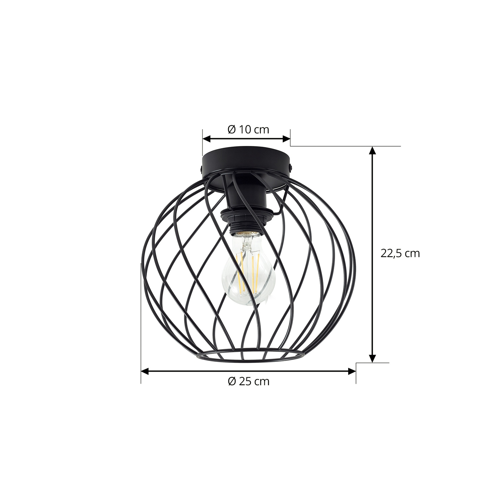 Lindby plafondlamp Danika, Ø 25 cm, zwart, metaal