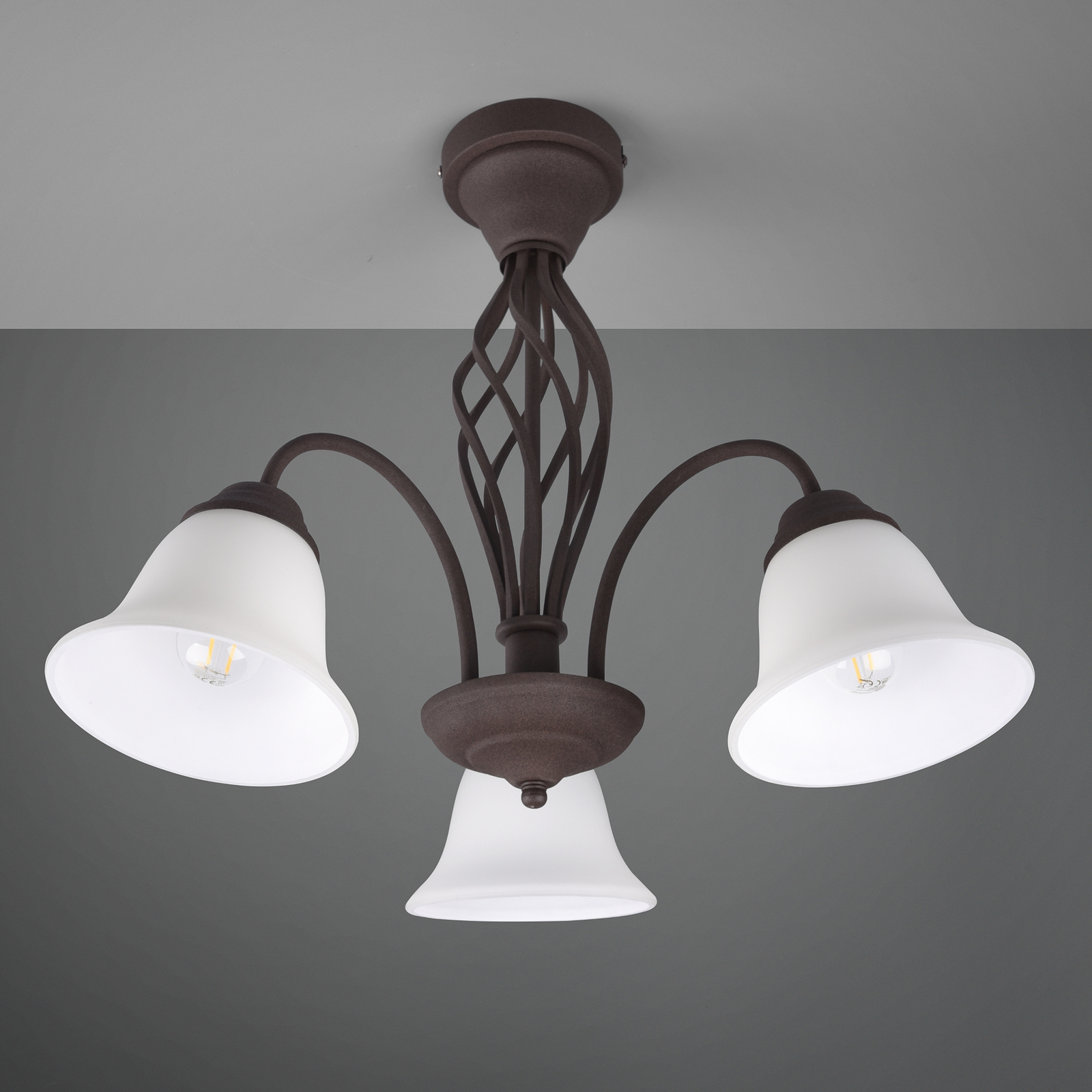 Rustica ceiling light, rustcoloured, threebulb Lights.co.uk