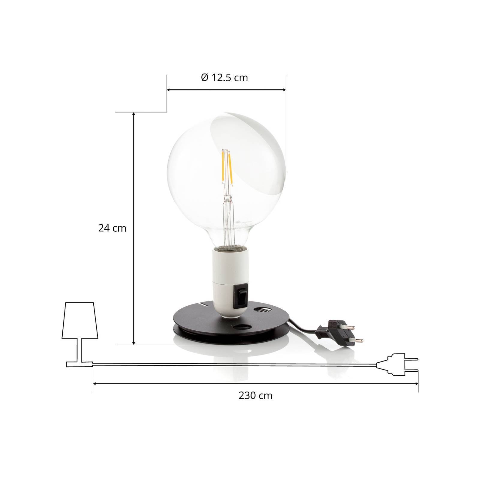 Lampa stołowa LED FLOS Lampadina biała, czarna podstawa