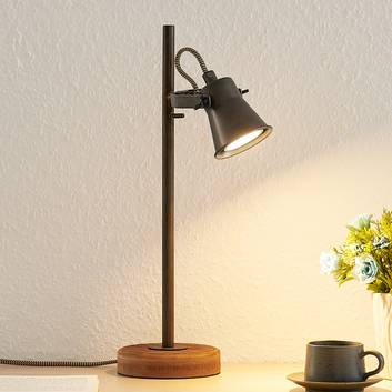 Lindby Grandesa lámpara de mesa con pie de madera
