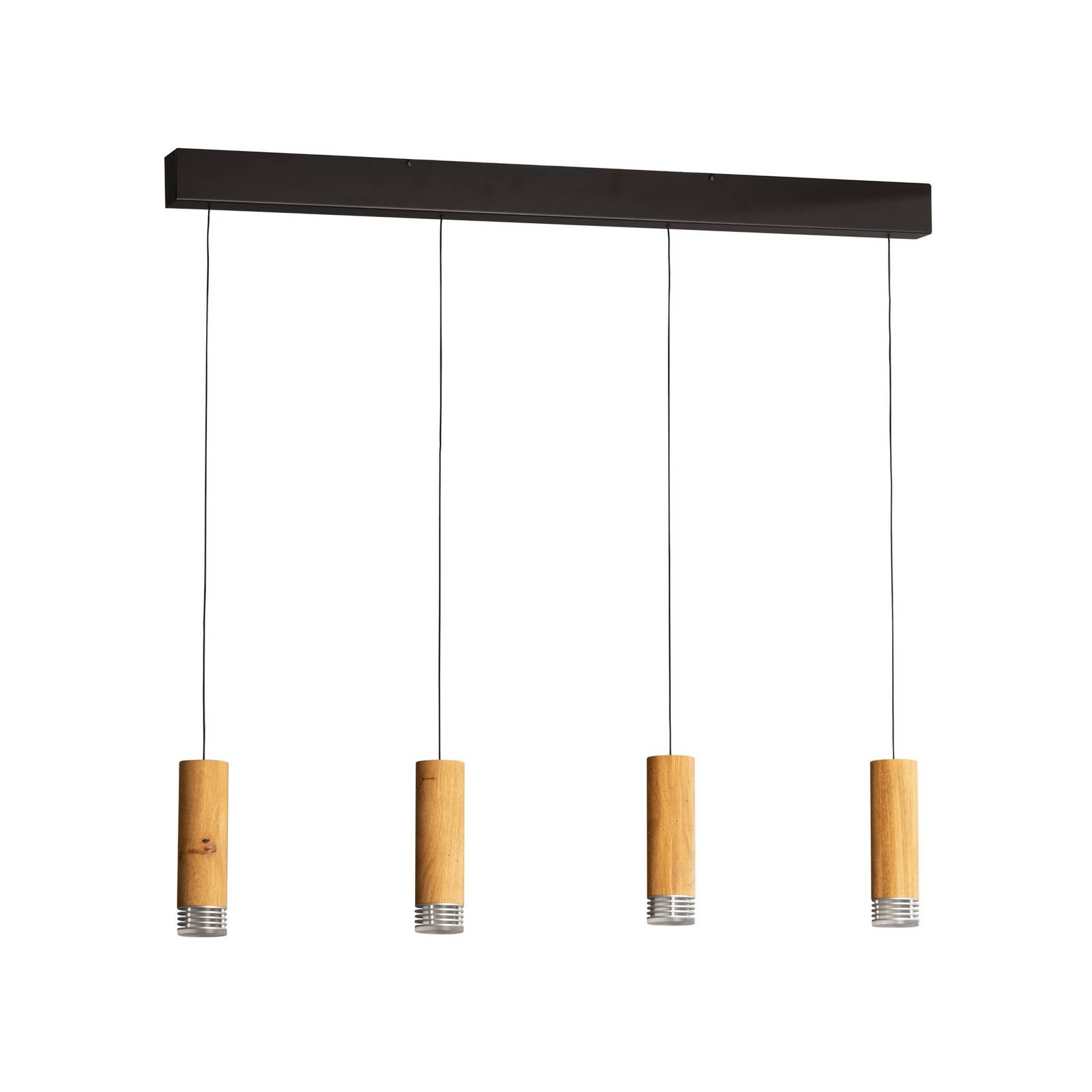 FISCHER & HONSEL Suspension LED Shine-Wood, 100 cm, chêne/noir, à 4 lampes