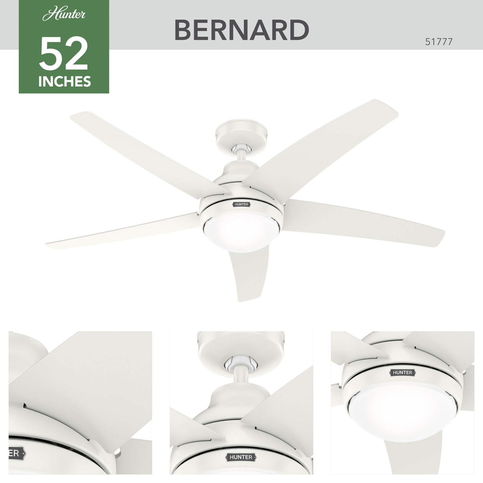 Hunter Bernard AC stropný ventilátor lampa biela