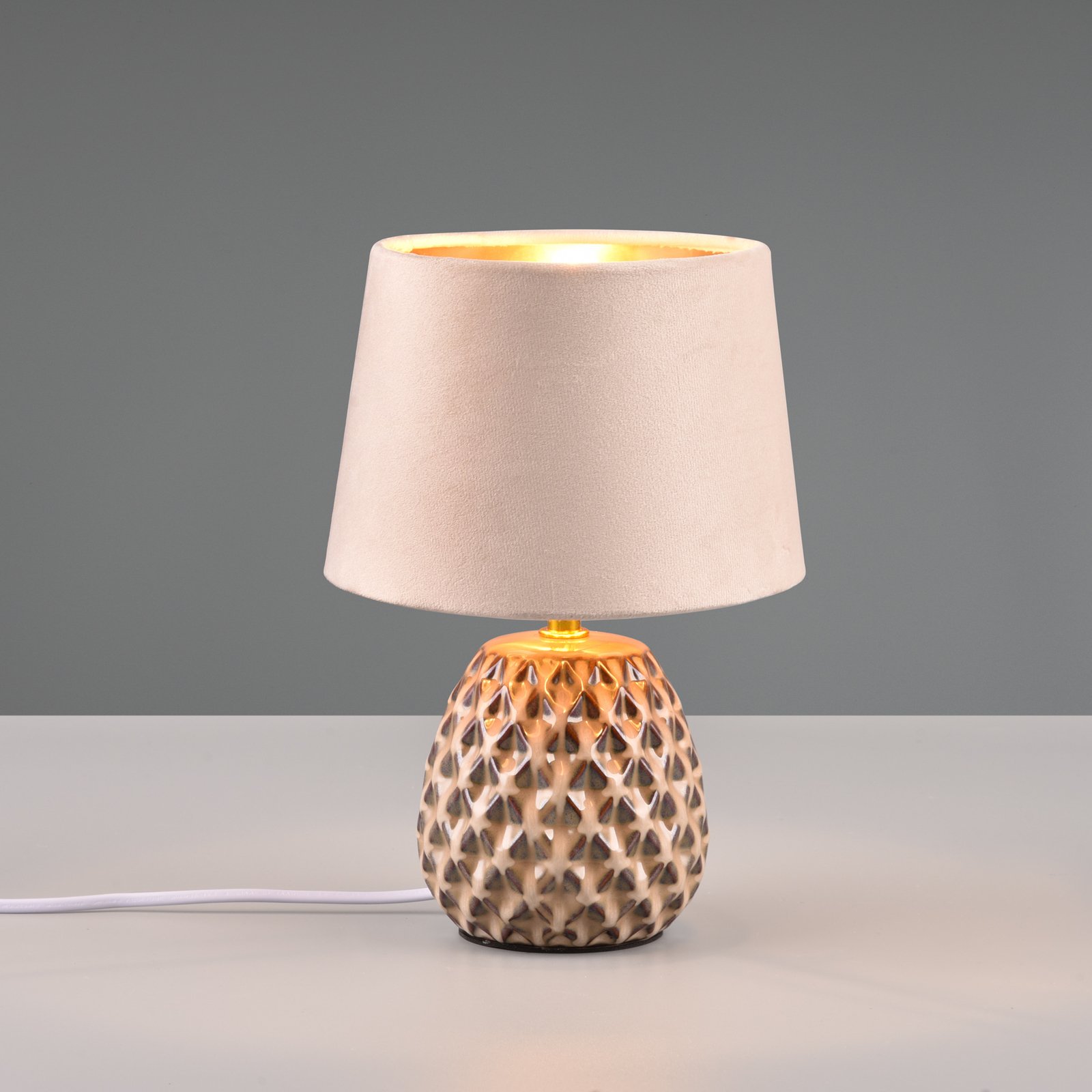 Bordlampe Ariane av keramikk og fløyel, beige