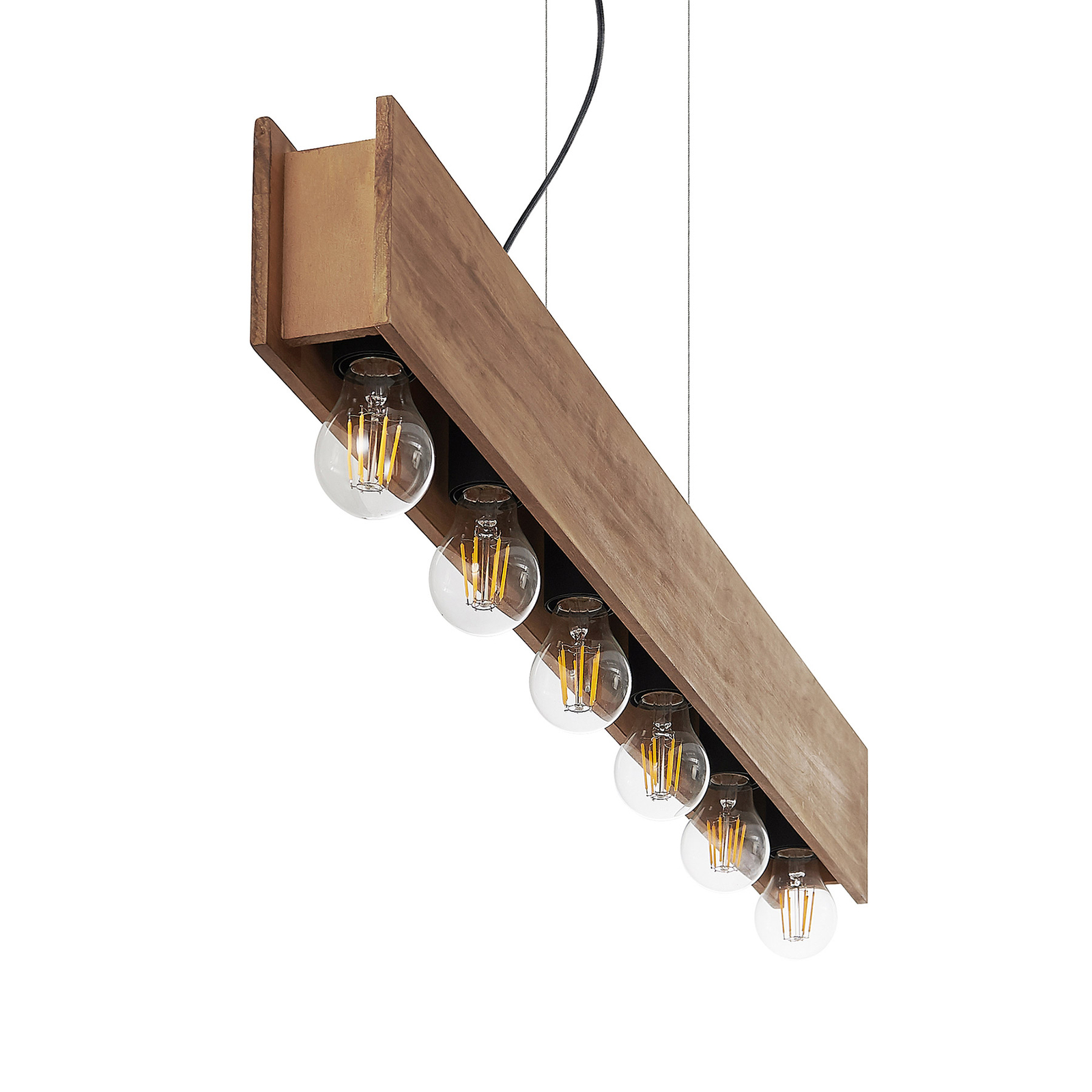 Lindby Malwin wooden pendant light, long, 6-bulb, E27