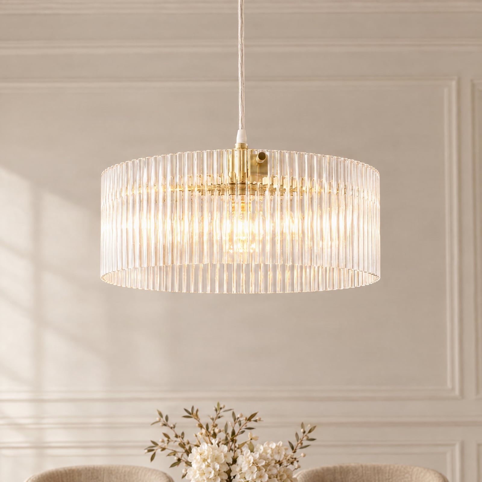 Meritt hanglamp, messing/helder, Ø 40 cm, glas - Lucande