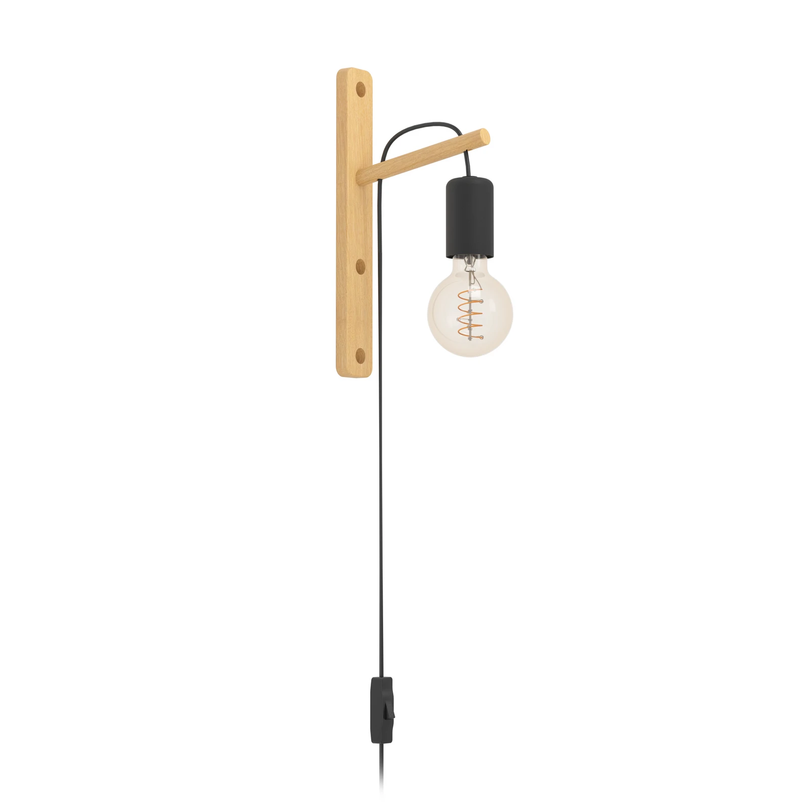 Aplique de pared Pockley, proyección 16 cm, negro/madera, madera