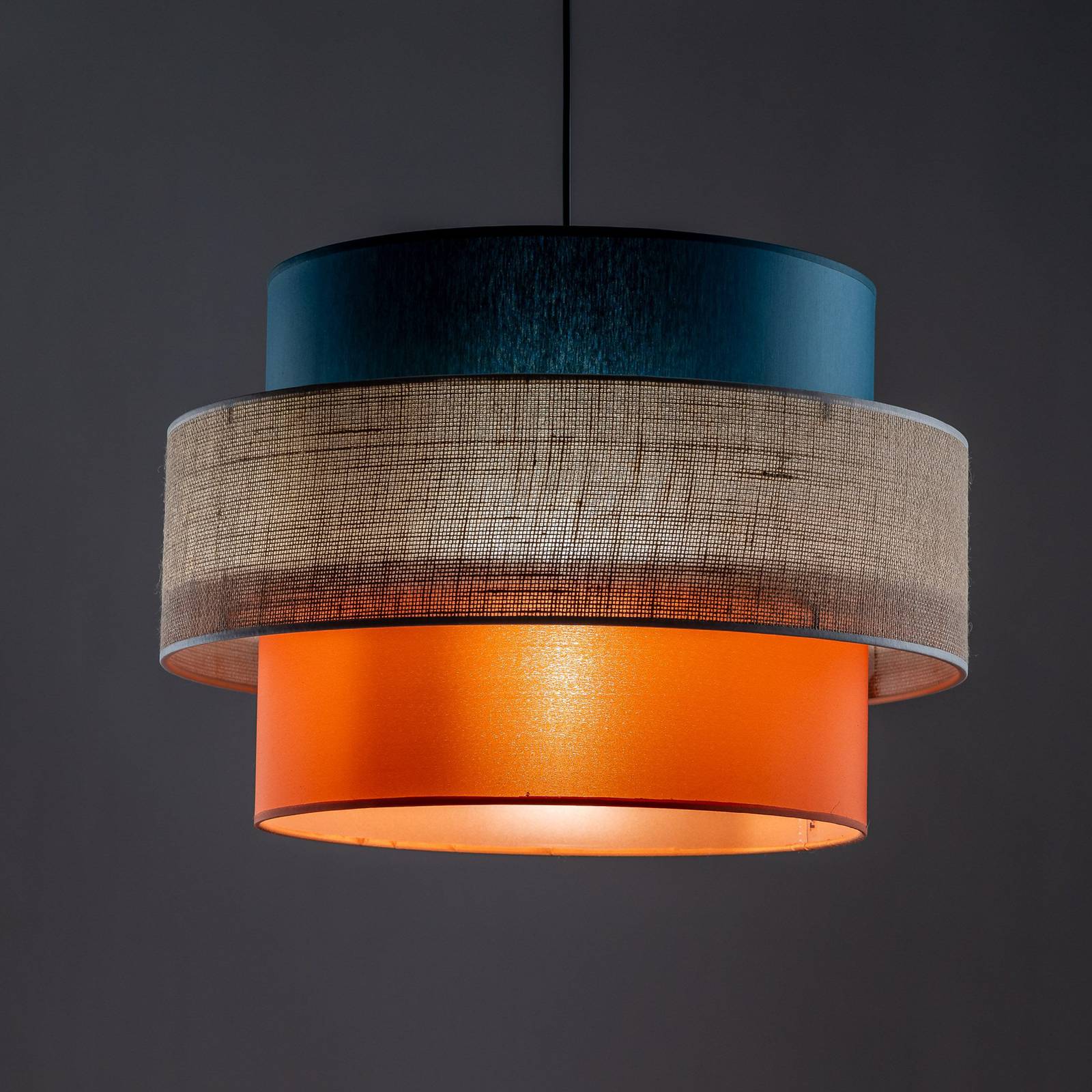 TK Lighting Hängande lampa Trio skärm av jute petrol/naturbrun/orange Ø 50cm