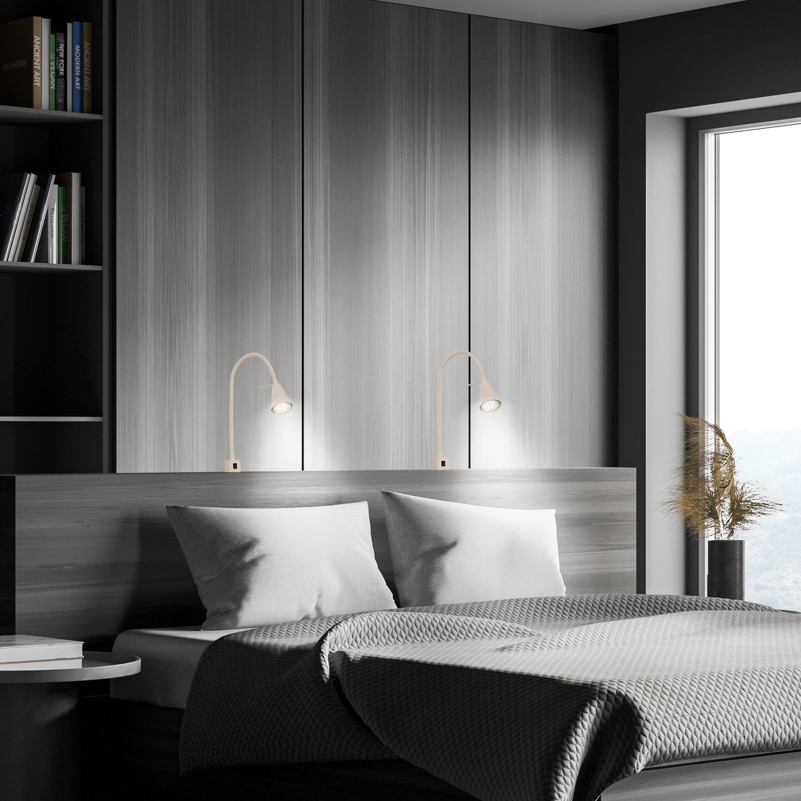 LED wall lamp Tuso, beige, bed mounting, metal, flexible arm