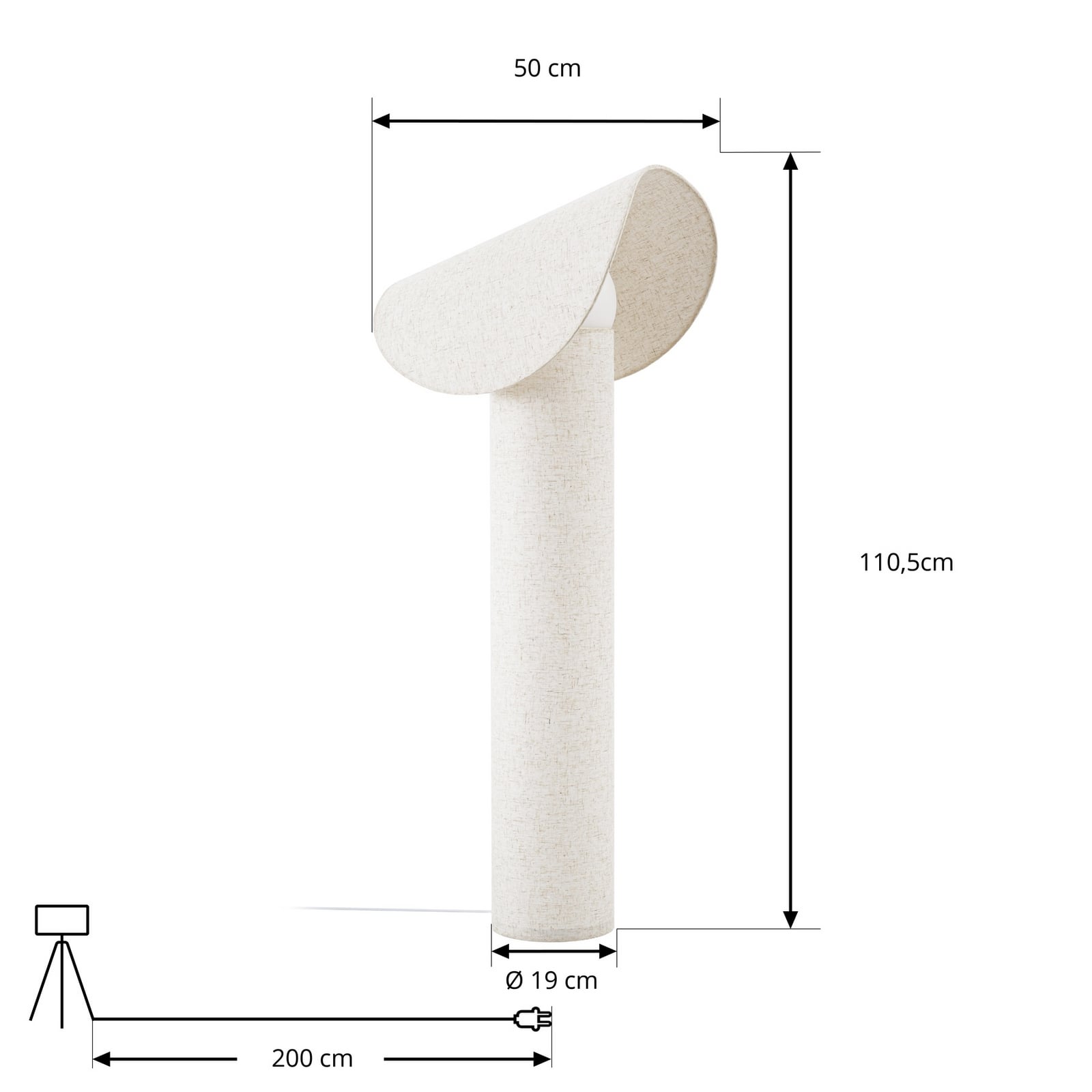 Lampadaire LED Tamani, hauteur 100 cm, beige, à intensité variable, « dim to