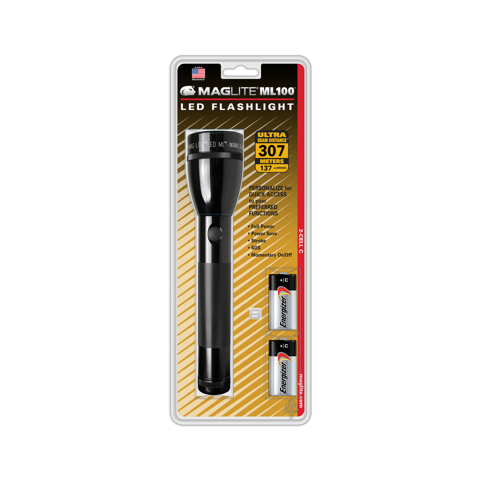 Maglite LED torch ML100, 2-Cell C, black