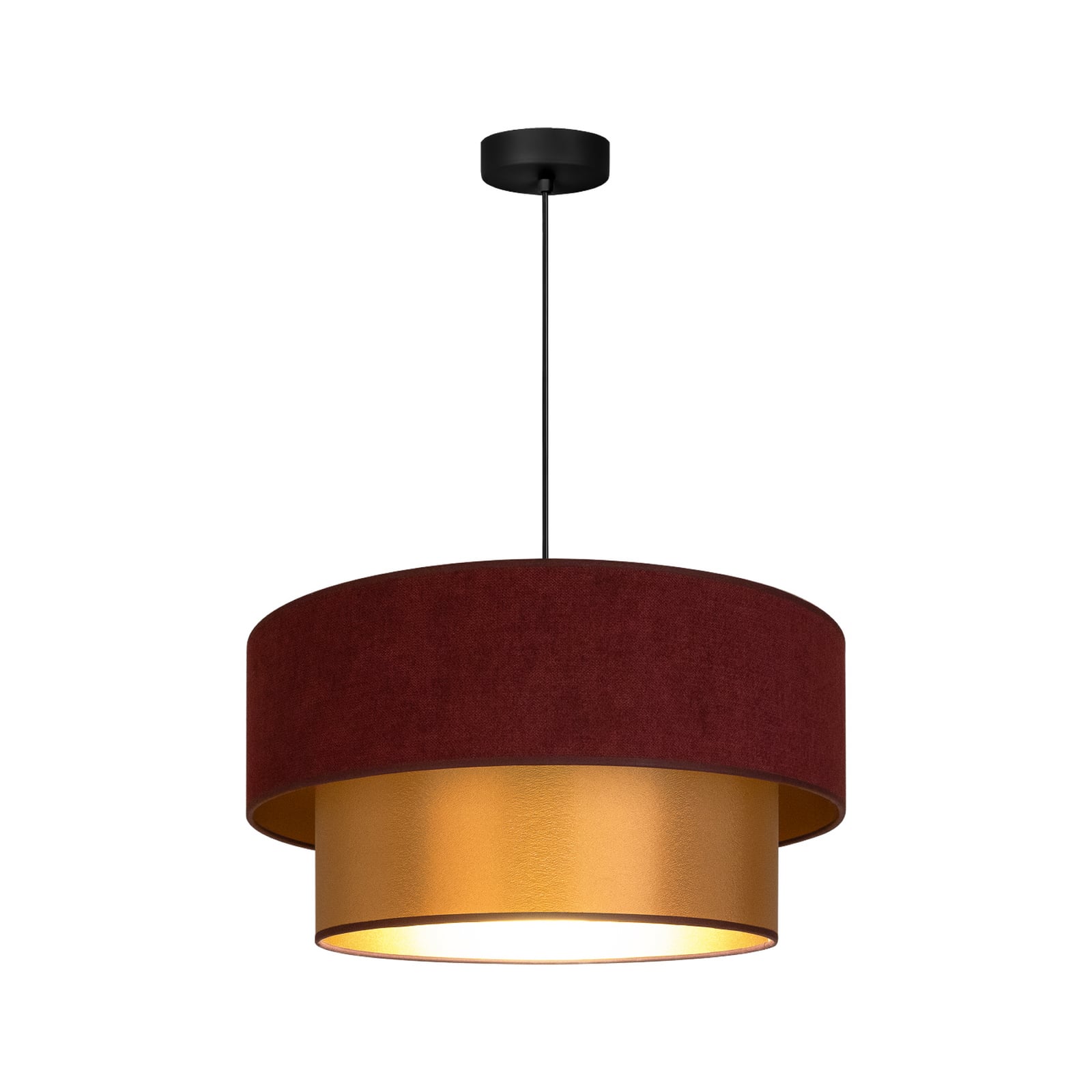 Lampada a sospensione Dorina, rosso scuro/oro, Ø 45 cm, tessuto, E27 - Duolla