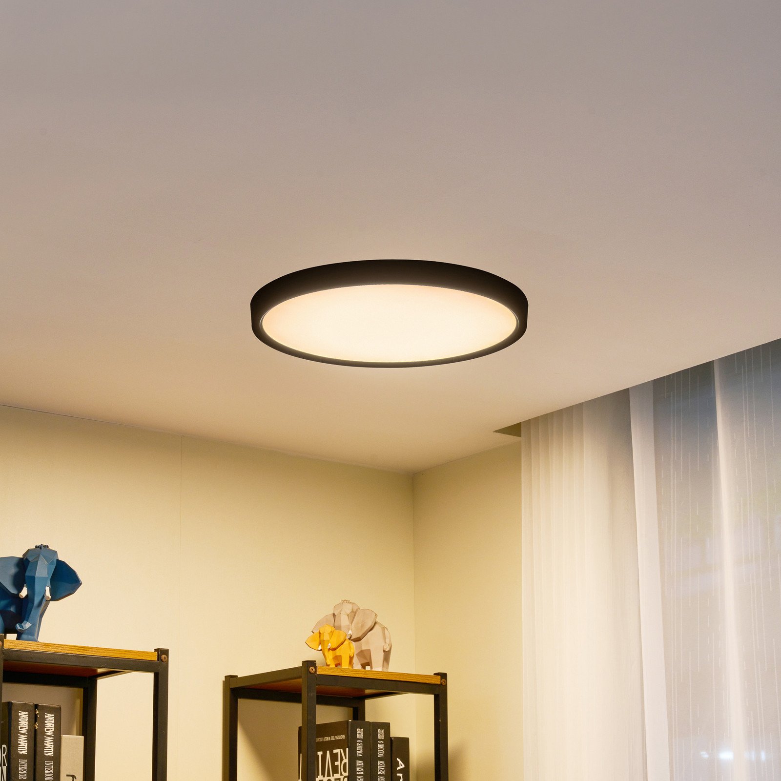 Lindby plafonieră cu LED Pravin Ø 50 cm 3.000 K negru - Camera de zi / sufragerie - modern - negru mat alb - Plastic