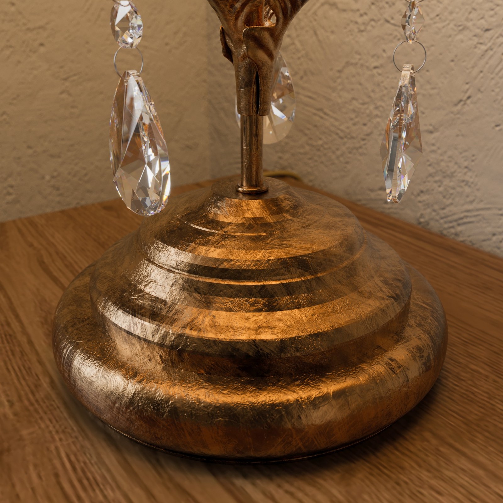 Lampa stołowa Teresa z kryształami klosz tekstylny