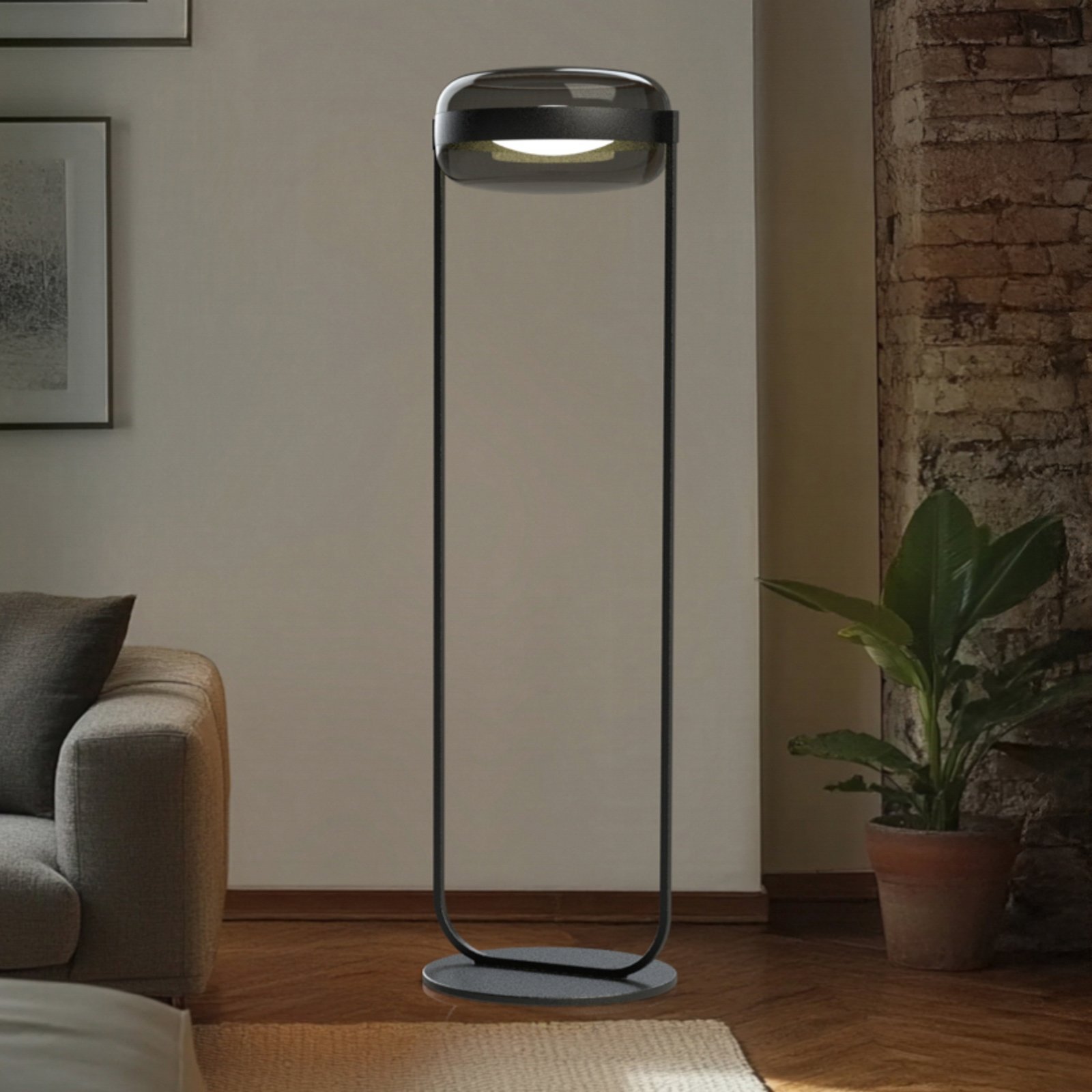 Lucande LED vloerlamp Auro, zwart, glas, hoogte 150 cm