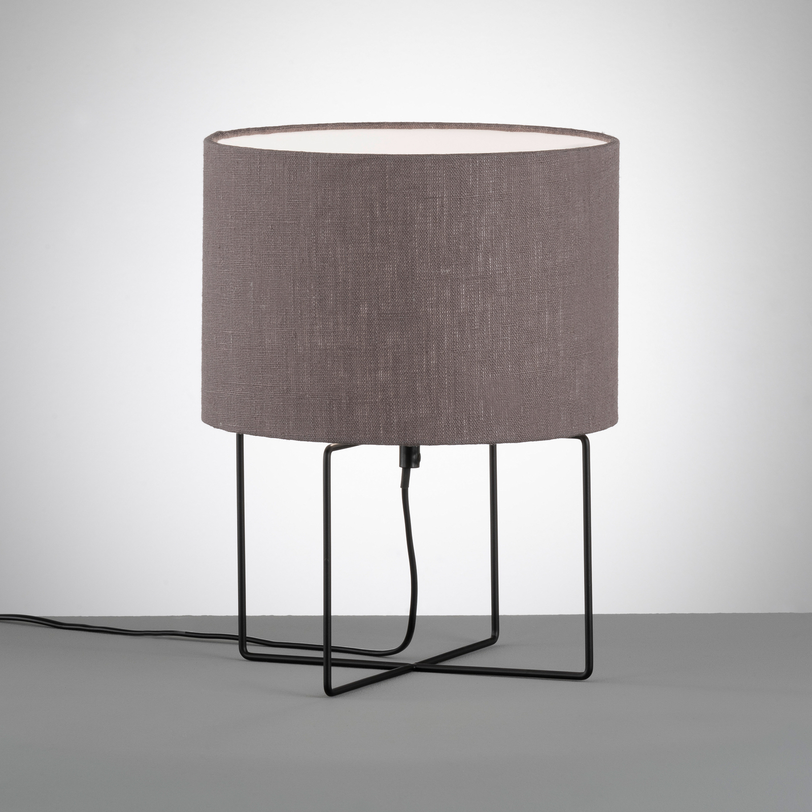 Java table lamp with a grey linen lampshade