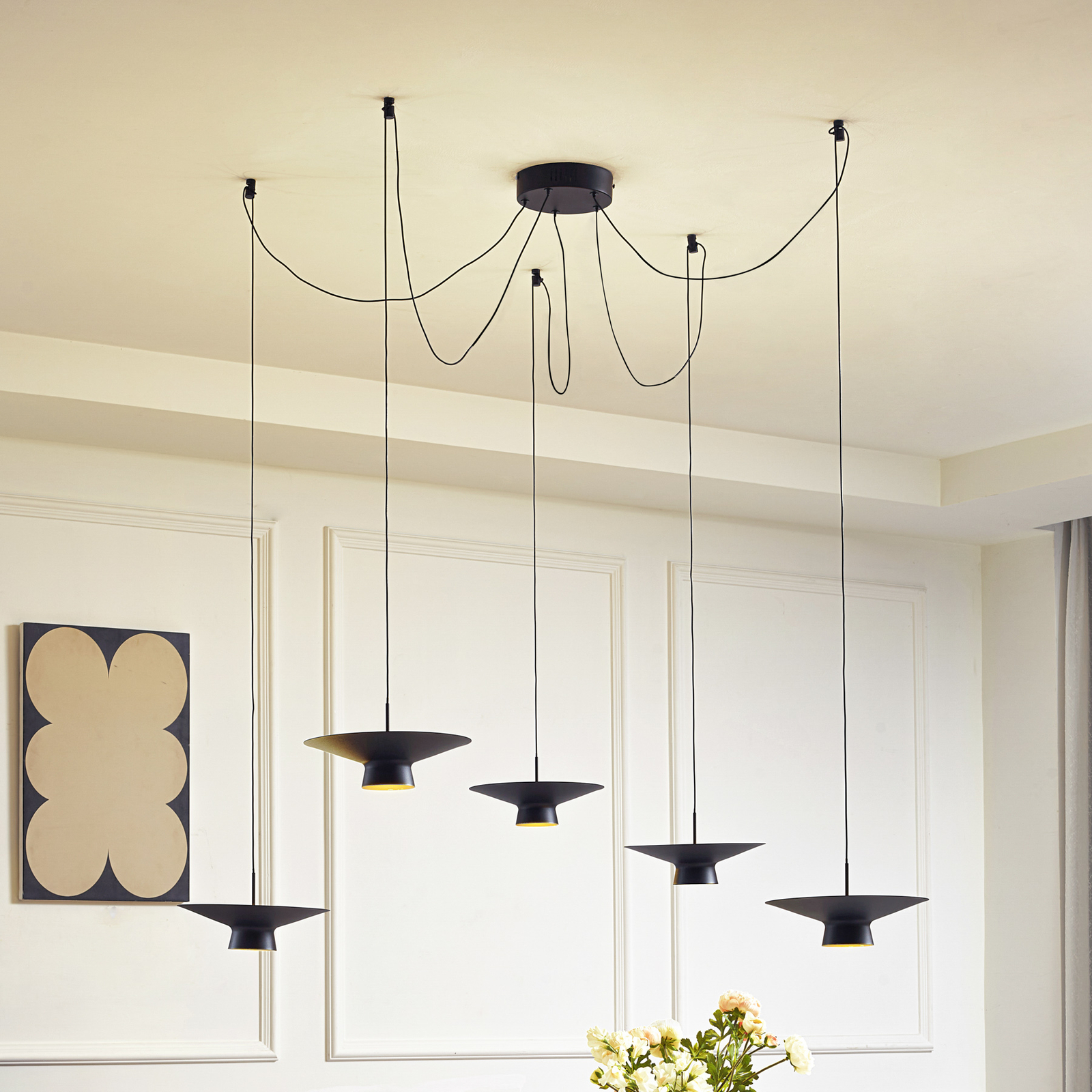 Lindby hanglamp Norvind, 10-lamps, zwart, metaal