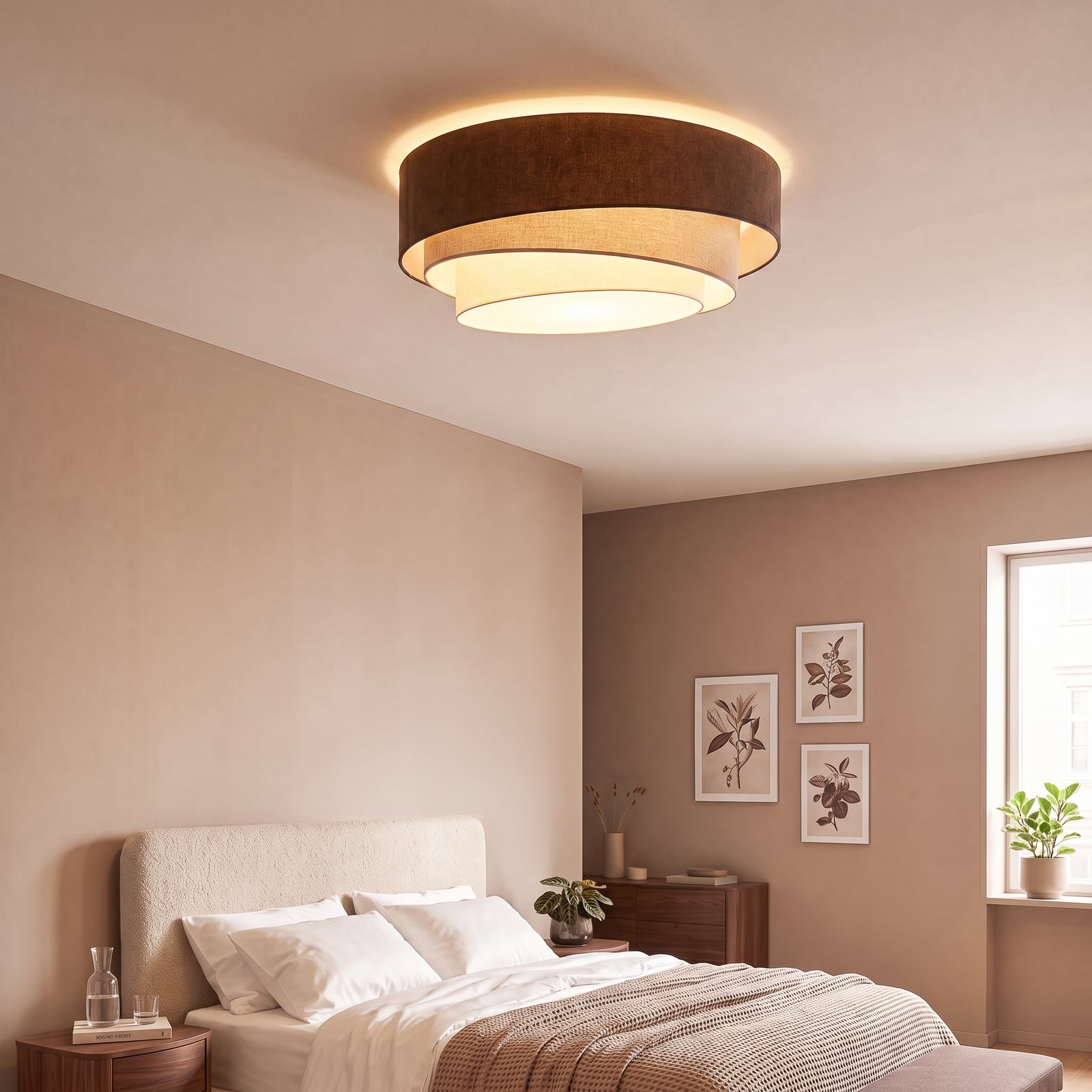 Plafoniera Trio, marrone/beige, Ø 60 cm, tessuto, E27 - Duolla Plafoniera Trio, marrone/beige, Ø 60 cm, tessuto, E27 - Duolla