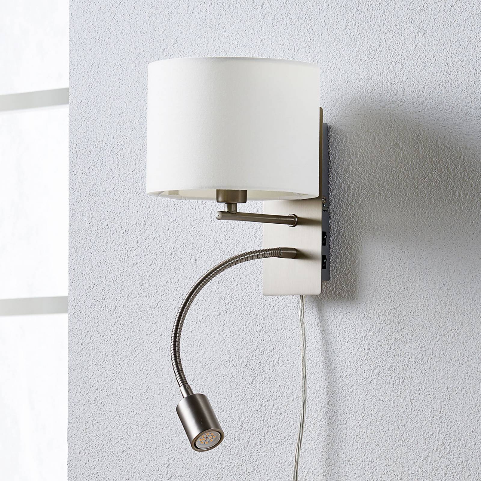 Lindby Florens - textilní lampa s čtecím světlem LED