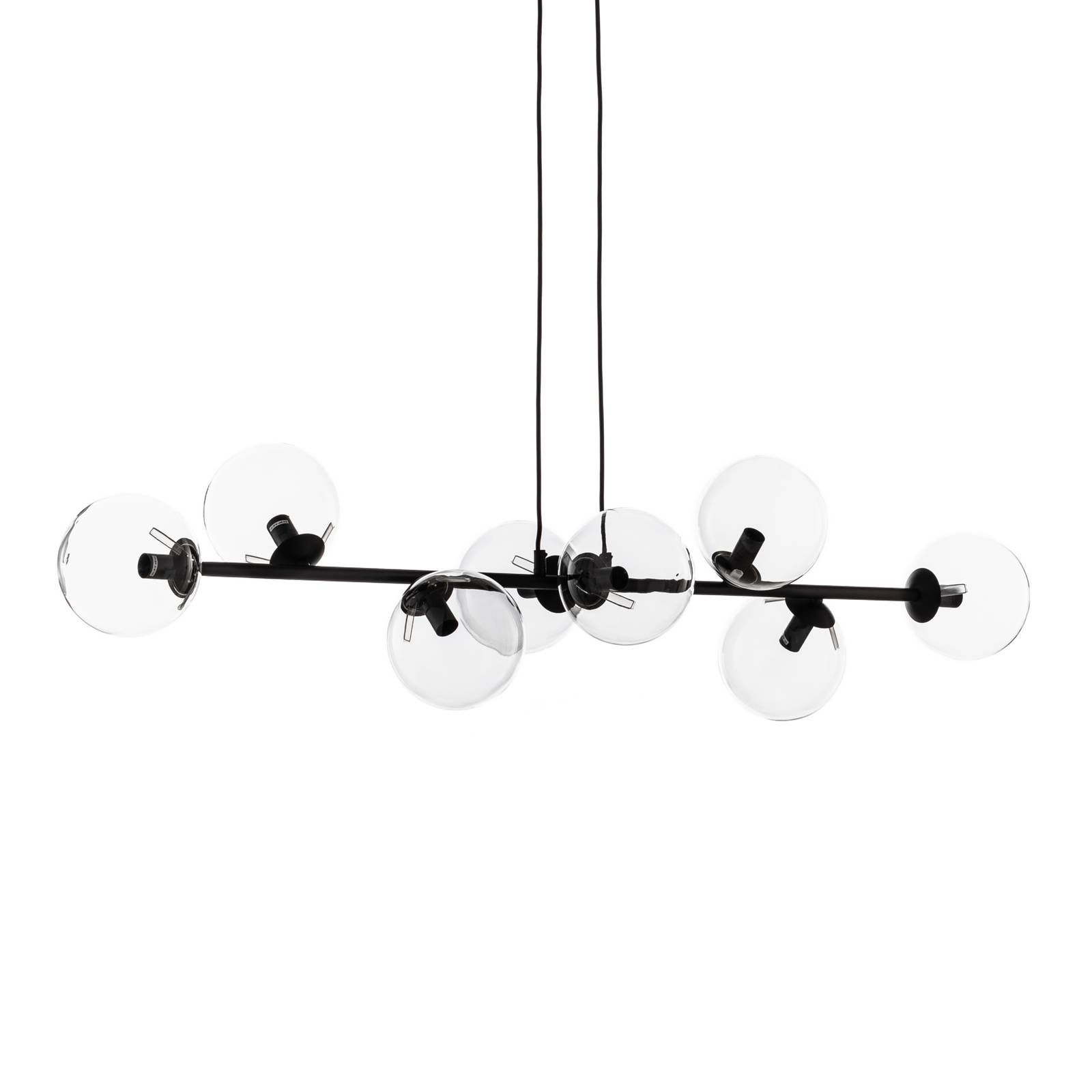 Lampa wisząca Glassy, 8-punktowa, czarna, przezroczysta, szkło, E14