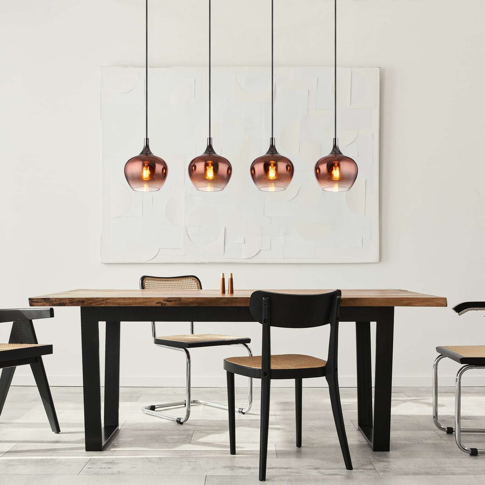 Hängeleuchte Maxy, kupfer/schwarz, Glas, 100 cm lang, E27