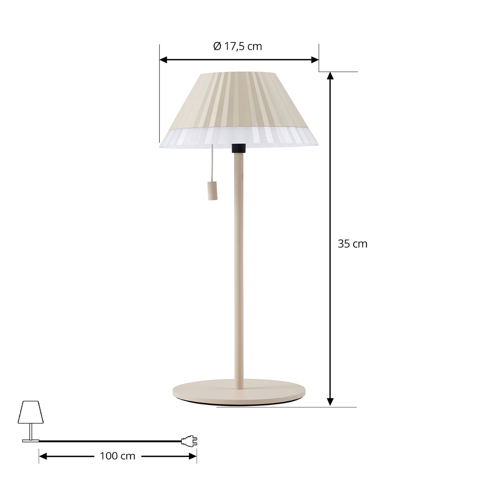 Lindby LED-Akku-Tischleuchte Ilvi, beige, Alu, Ø 17,5 cm