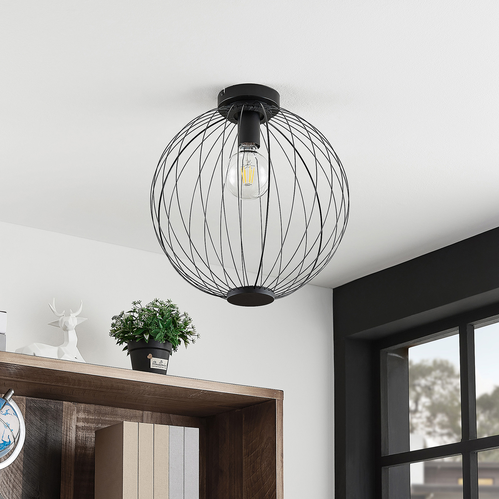 Lindby Rhodri ceiling light in cage shape
