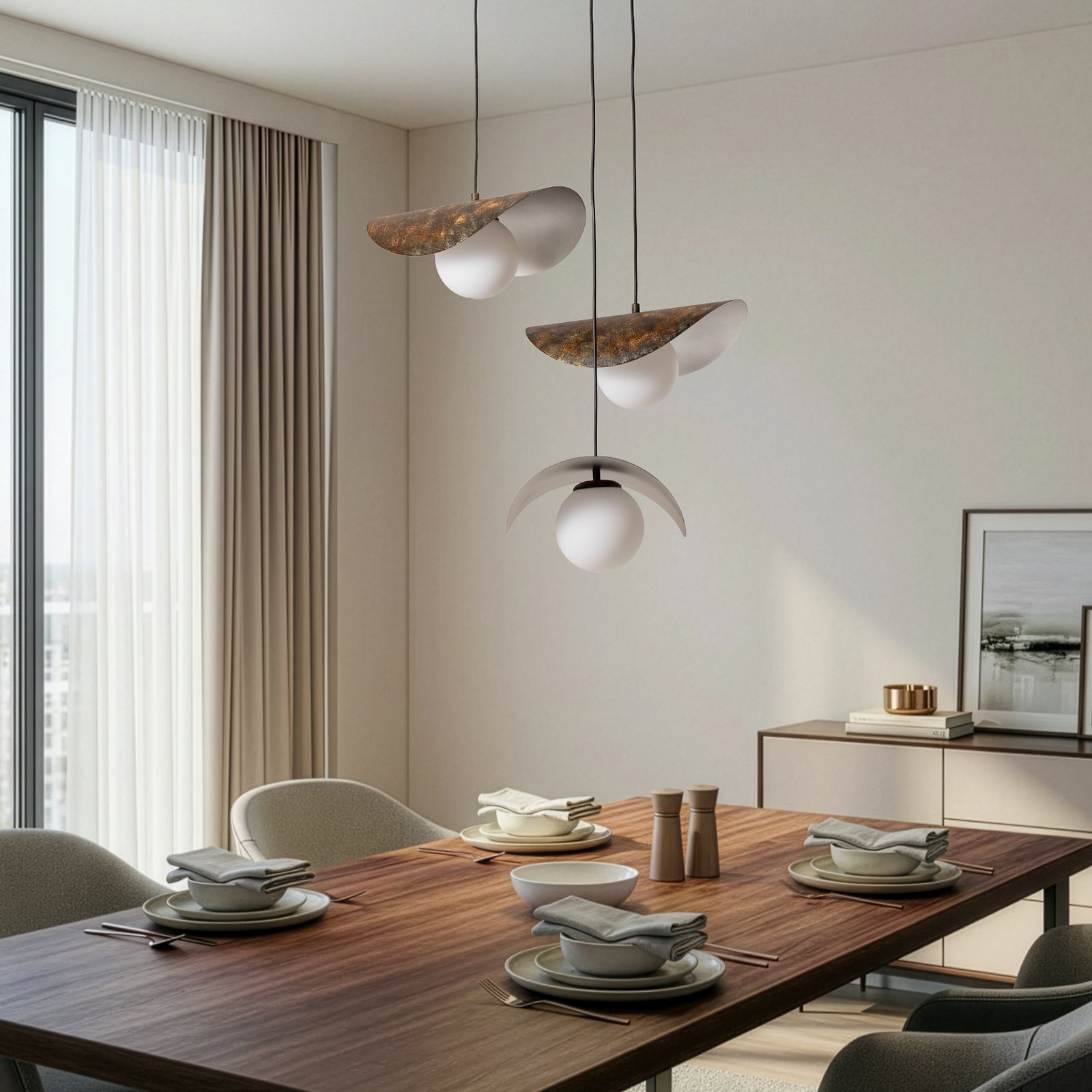 Suspension Vatoz, à 3 lampes, noir, Ø 50 cm, métal Suspension Vatoz, à 3 lampes, noir, Ø 50 cm, métal