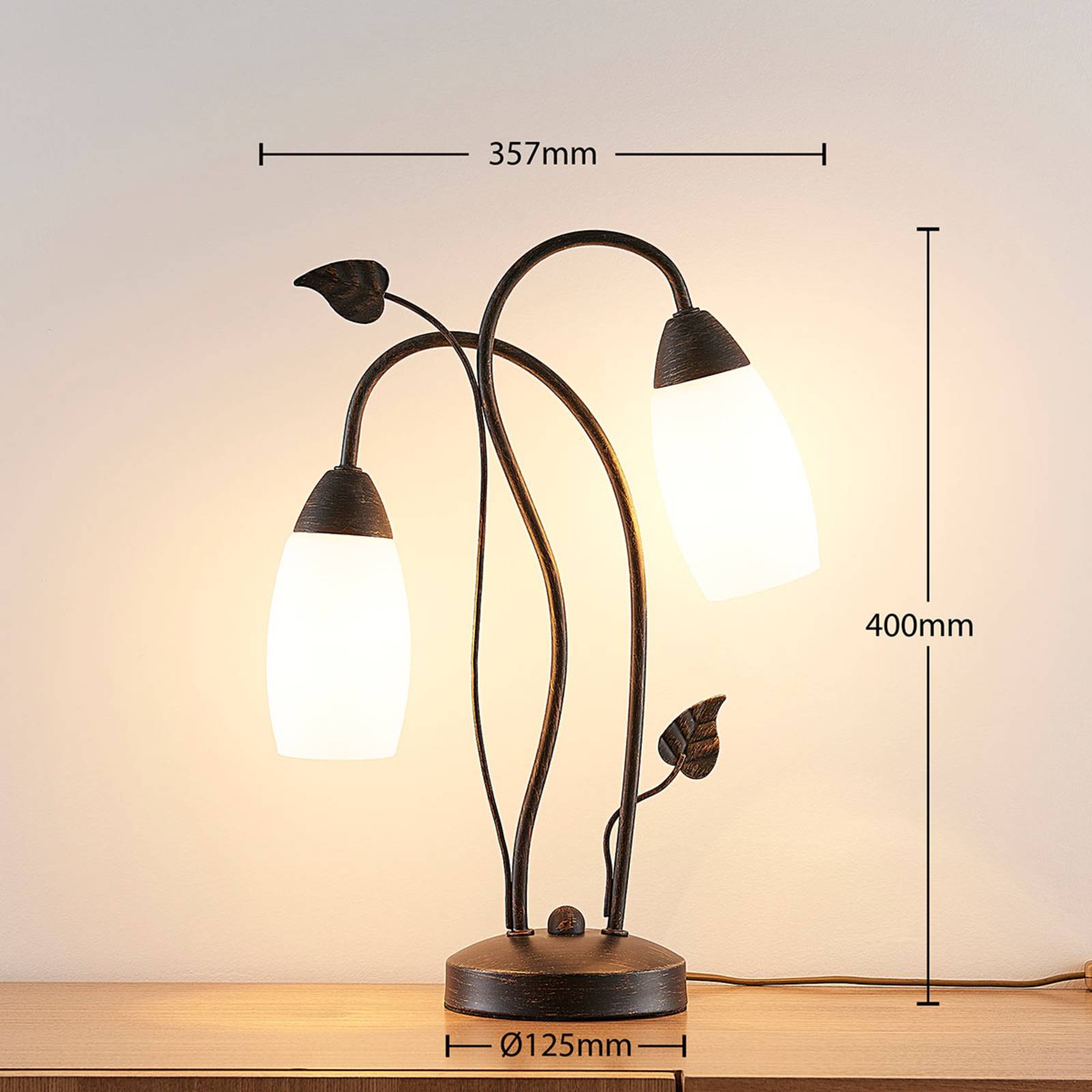 Image of Lampada da tavolo Lindby Stefania, nero/oro, vetro, E14, 40 cm