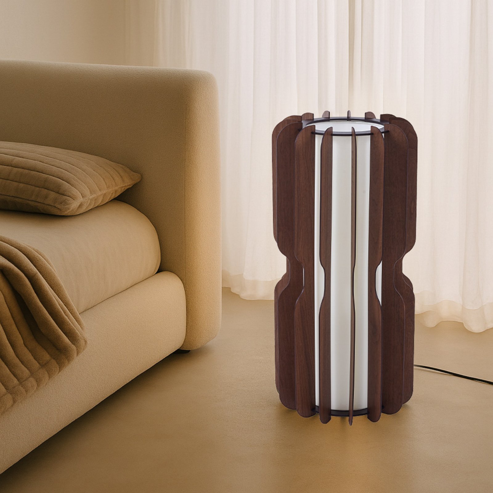 Juneta vloerlamp, bruin, 75 cm, hout/textiel - Lucande Juneta vloerlamp, bruin, 75 cm, hout/textiel - Lucande