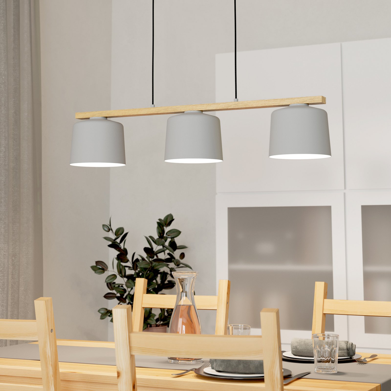 Mariel 3-lumină pandantiv lumină gri deschis lemn natural Mariel 3-lumină pandantiv lumină gri deschis lemn natural