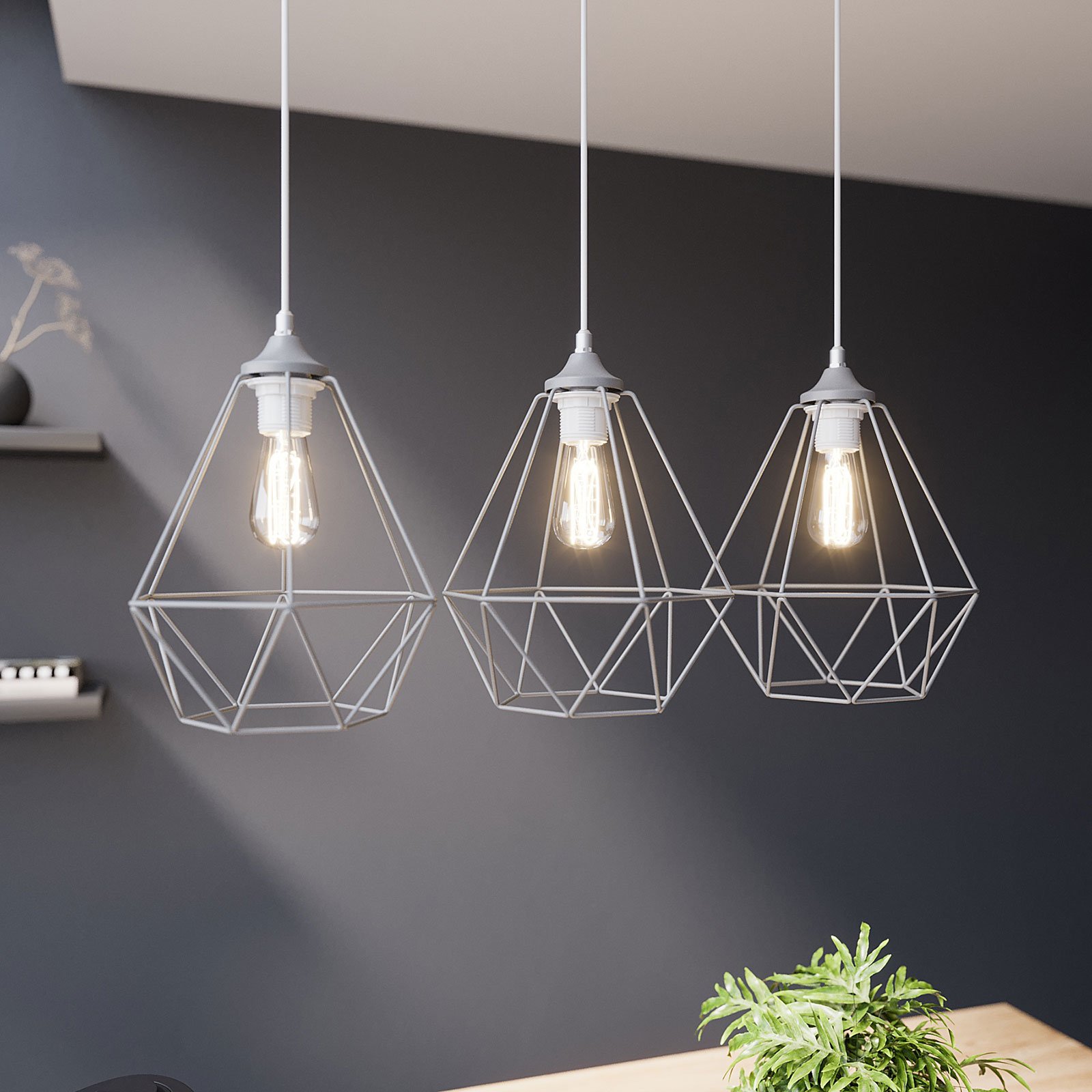 Lámpara colgante Karo 3 luces larga gris Lampara.es