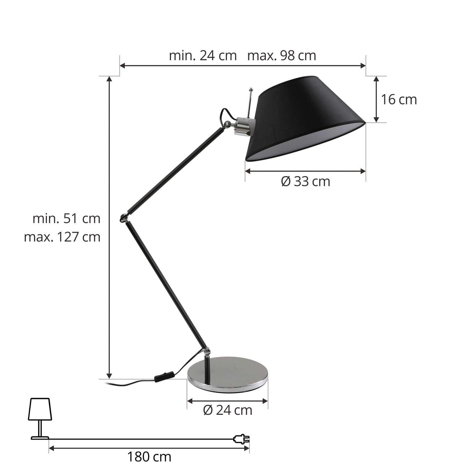 Lucande lámpara de mesa Dansari, regulable, negro / cromo