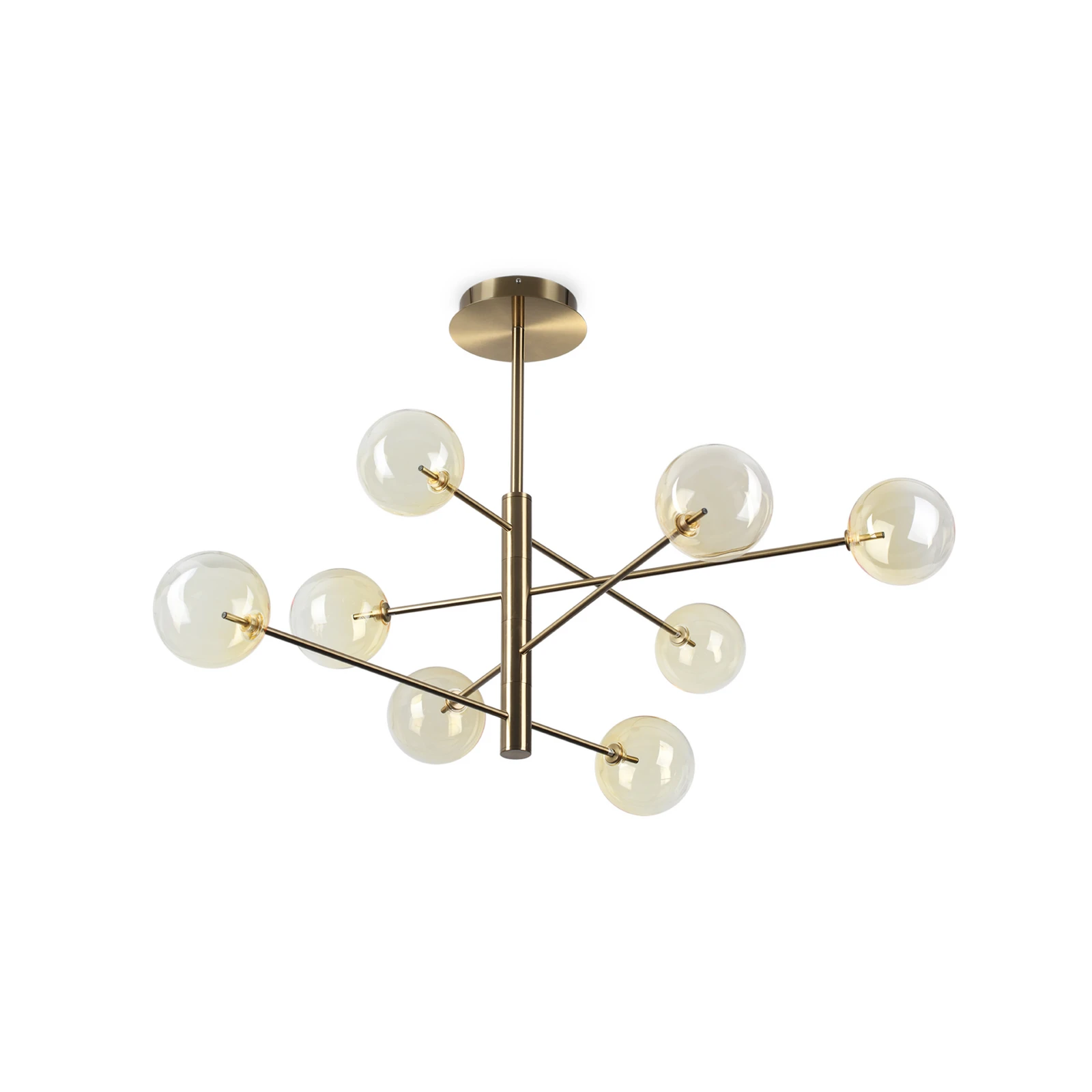 Závěsné světlo IDEAL LUX Equinoxe, mosaz/jantar, 8žárovkové