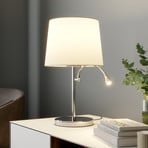 Lampa stołowa Lindby Benjiro, biała, tekstylna, lampka do czytania, 52cm