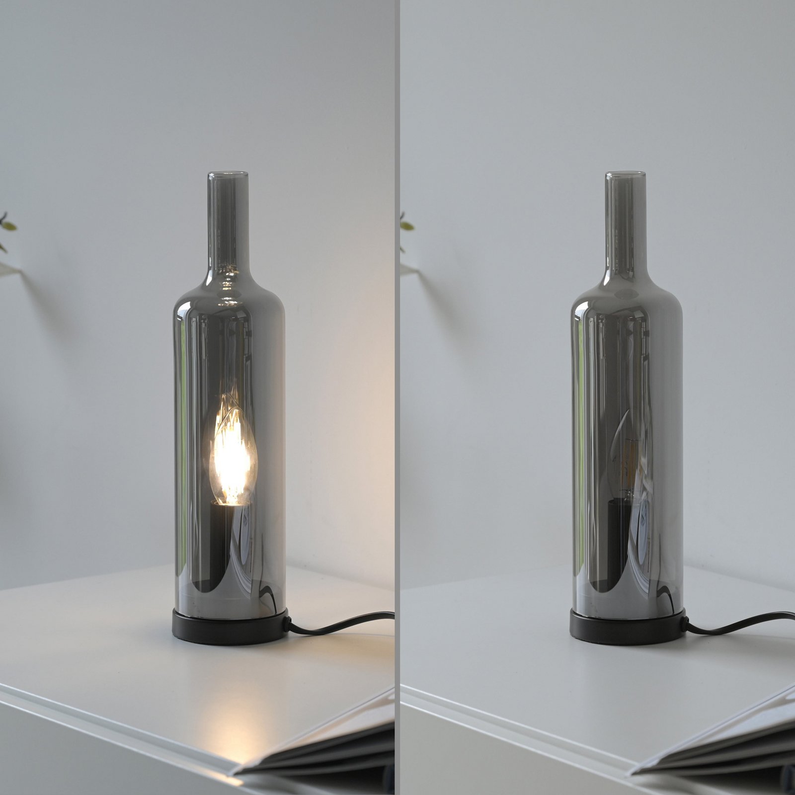 JUST LIGHT. tafellamp Bottle, rookgrijs, glas, E14