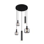 Lampă suspendată Mataro, crom/negru, Ø 55 cm 5 becuri sticlă/metal