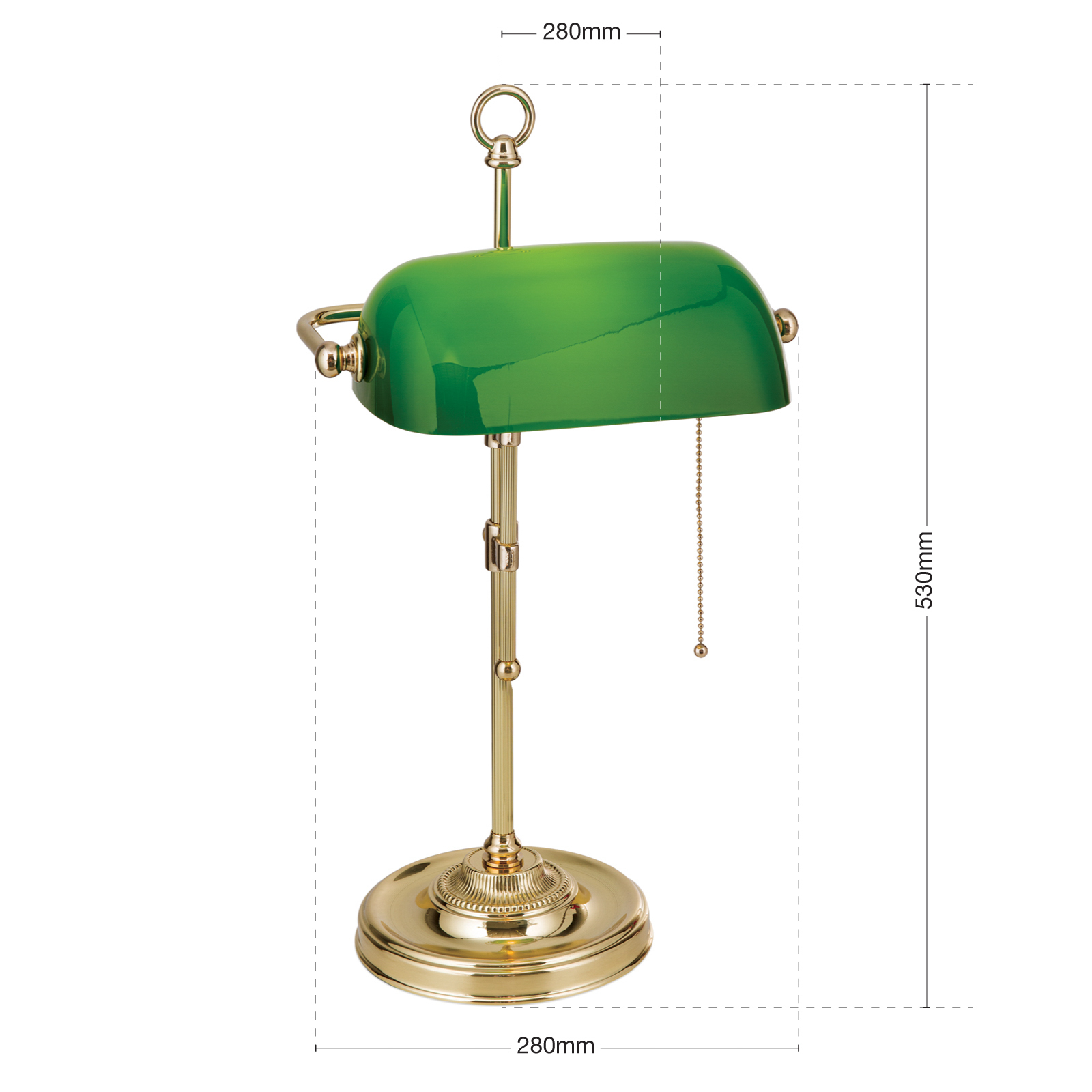 Банкерска лампа Harvard с издърпващ се ключ, месинг/зелен