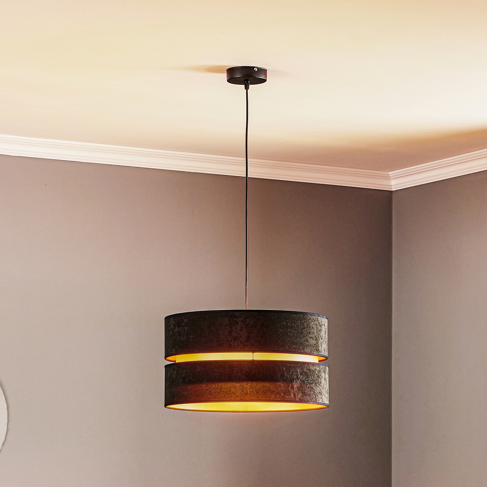 Lampada a sospensione Duo, nero/oro, Ø40cm, 1 luce