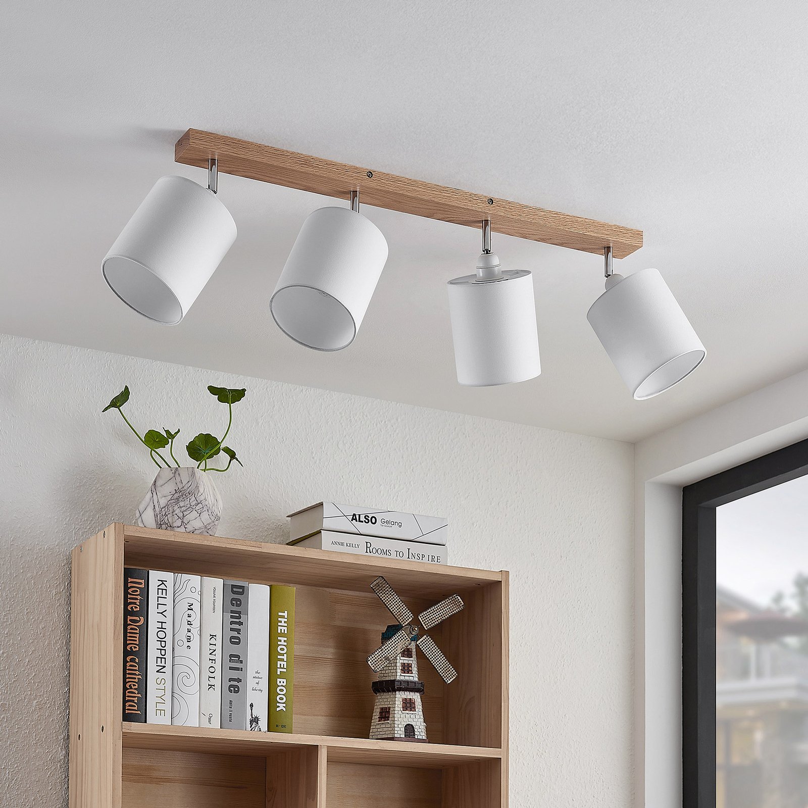 Lindby Deckenstrahler Imarin, 81 cm, weiß, 4-flammig, Holz