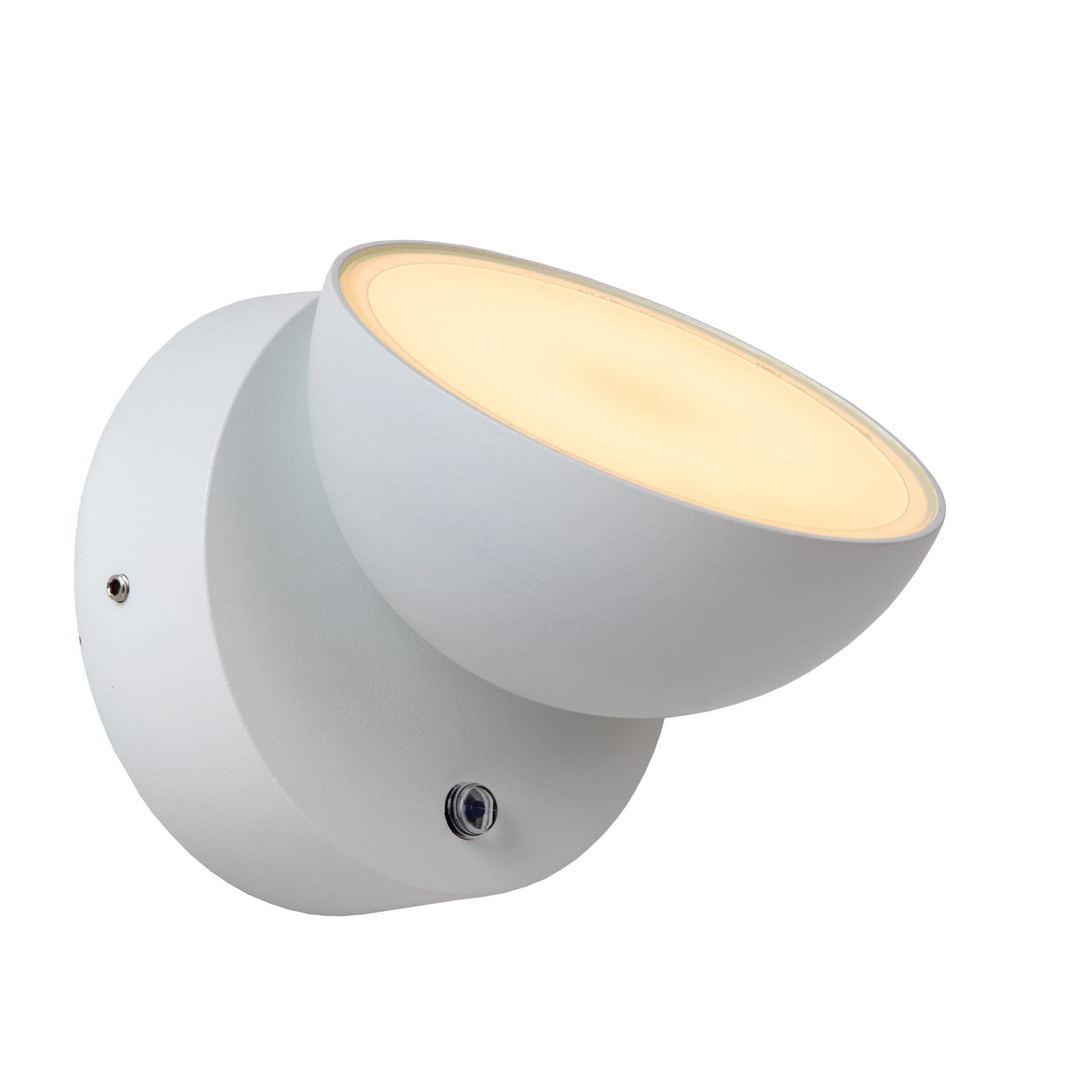 Finn LED wall light, white, metal, IP54, day/night sensor