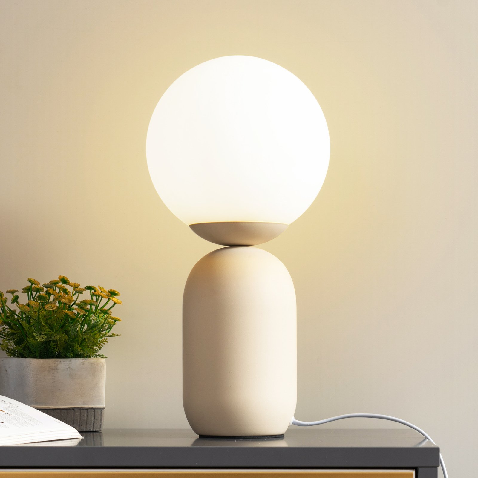 Lindby lampe à poser Lennes, beige, verre, Ø 20 cm