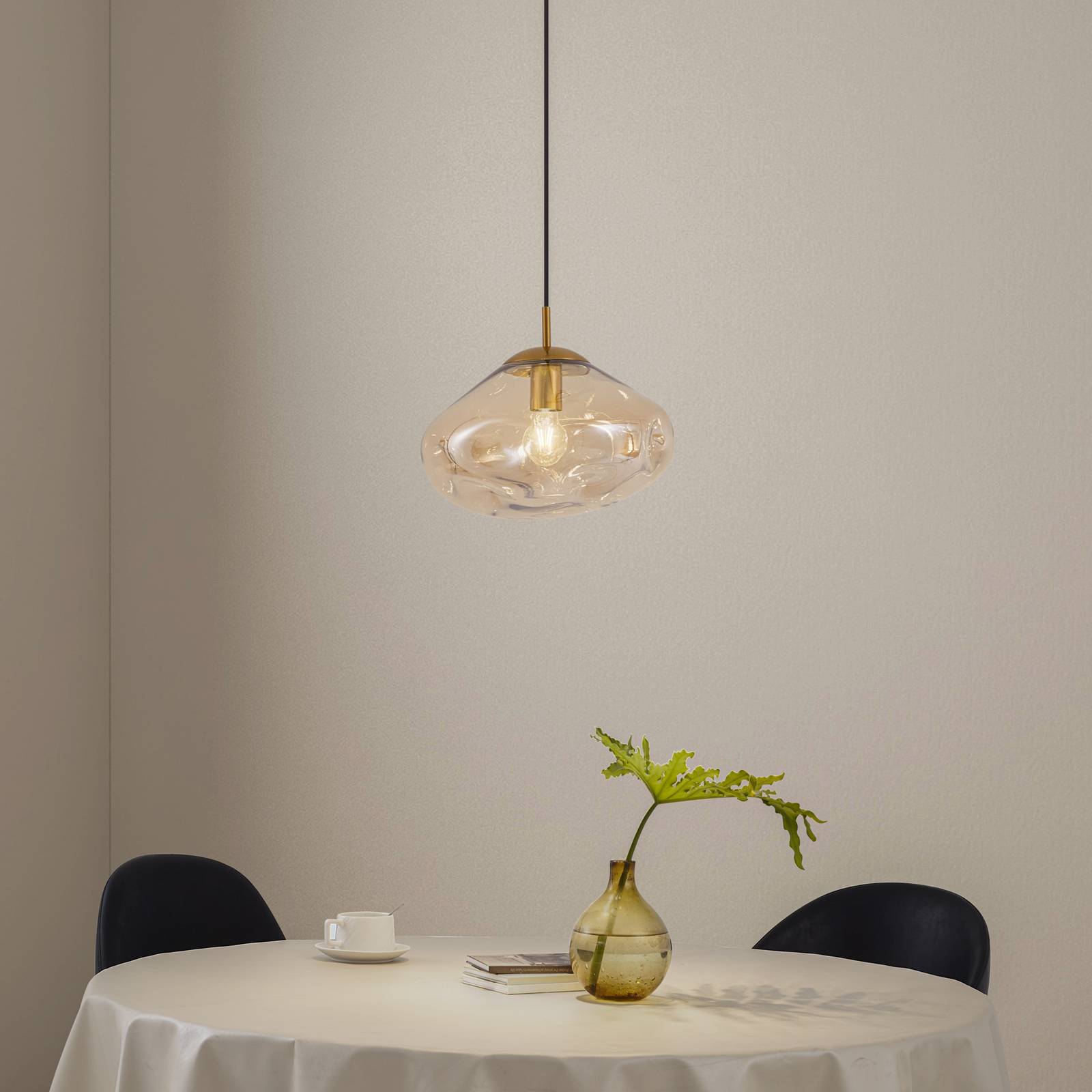 Lampa wisząca Lindby Lelia, bursztyn, szkło, Ø 35 cm