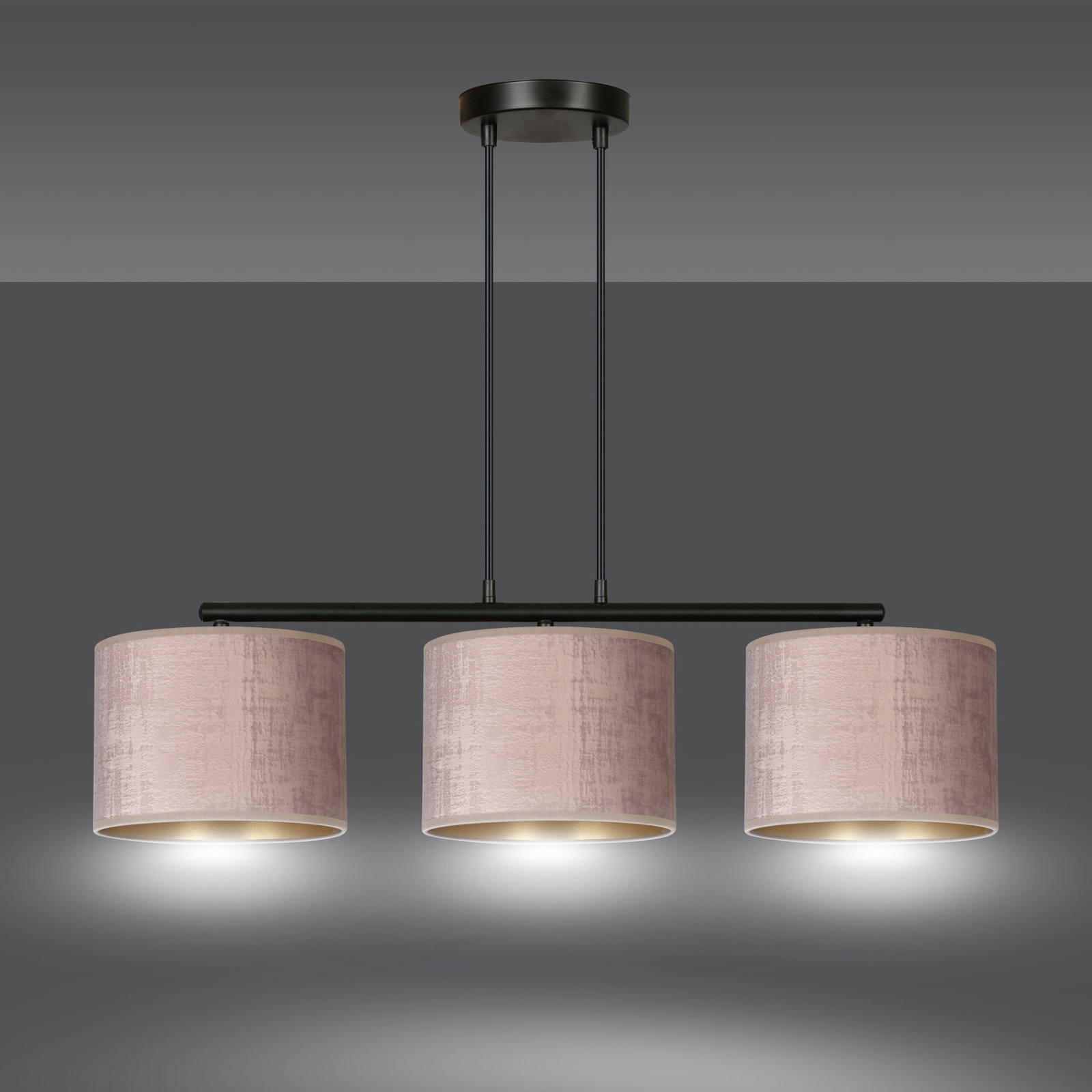 Lámpara colgante Jari 3 luces alargado rosado-oro